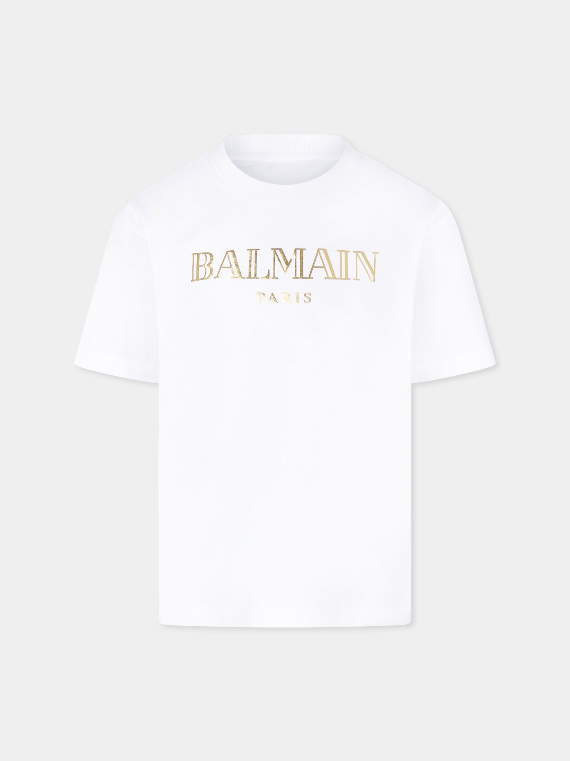 T-shirt bianca per bambini con logo,Balmain Kids,BV8R41 Z0057 100OR
