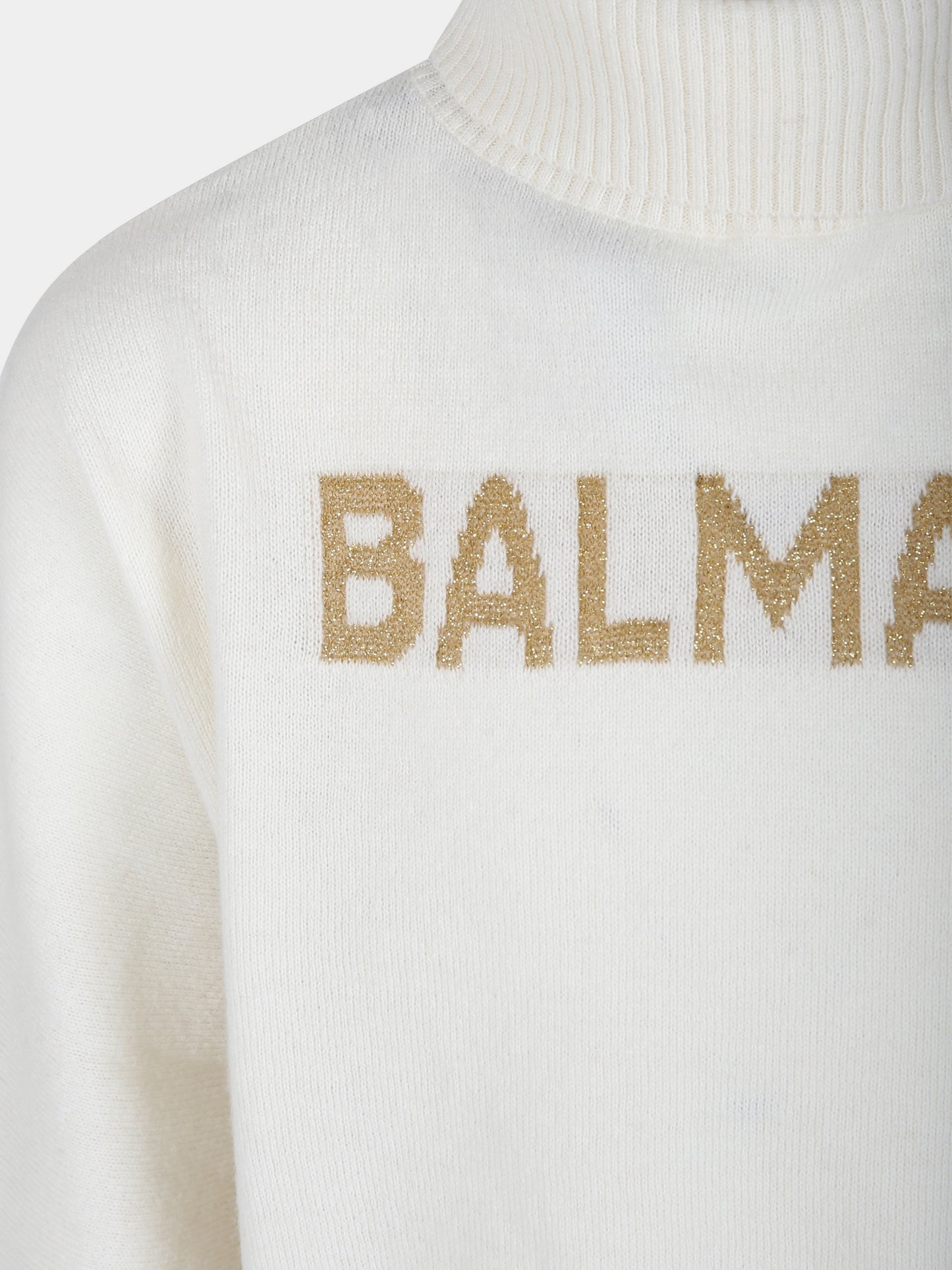 Maglione avorio per bambina con logo,Balmain Kids,BV9B20 W0023 102OR