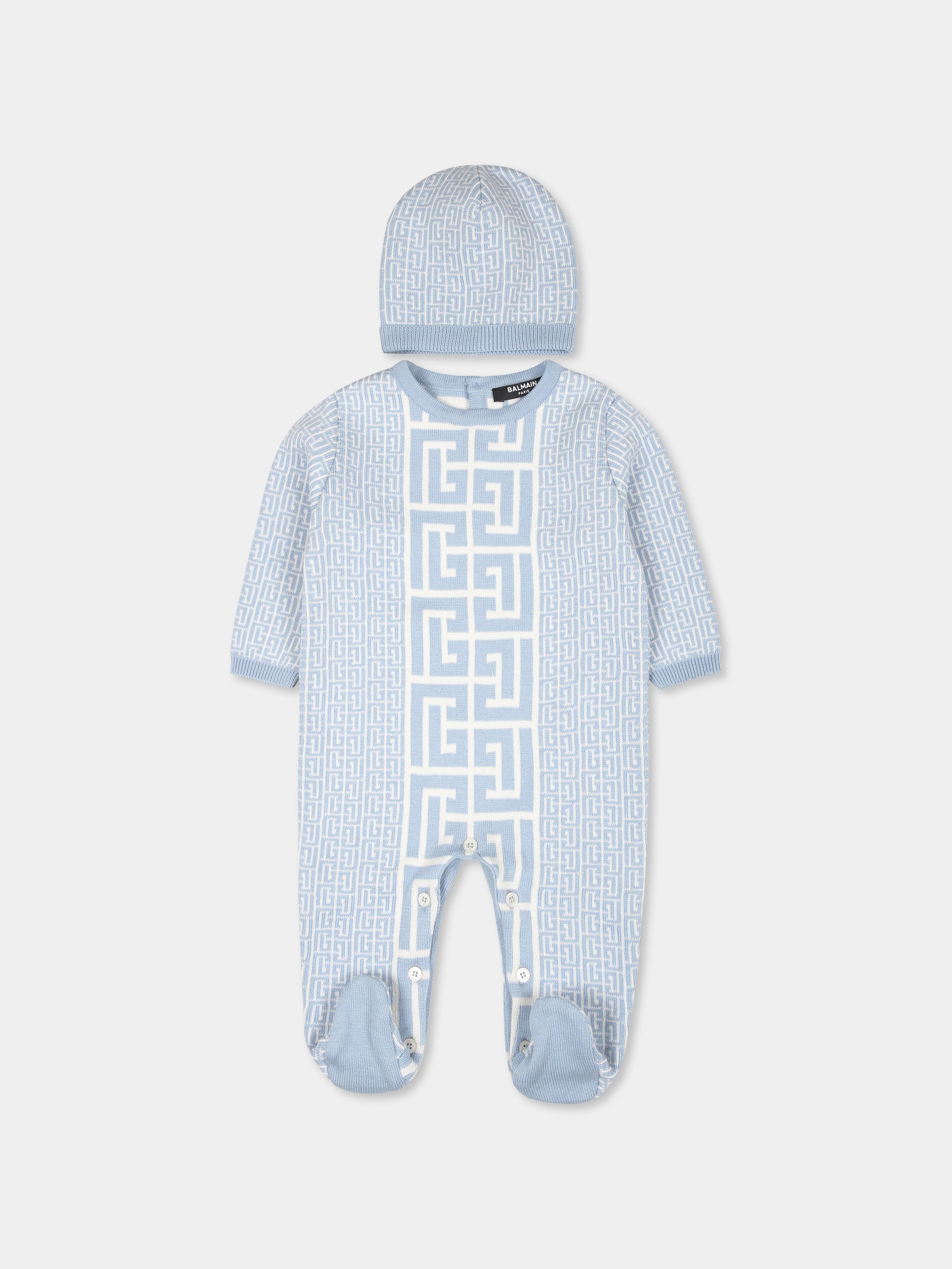 Set tutina celeste per neonato con motivo geometrico,Balmain Kids,BVB58A Z2312 102CE