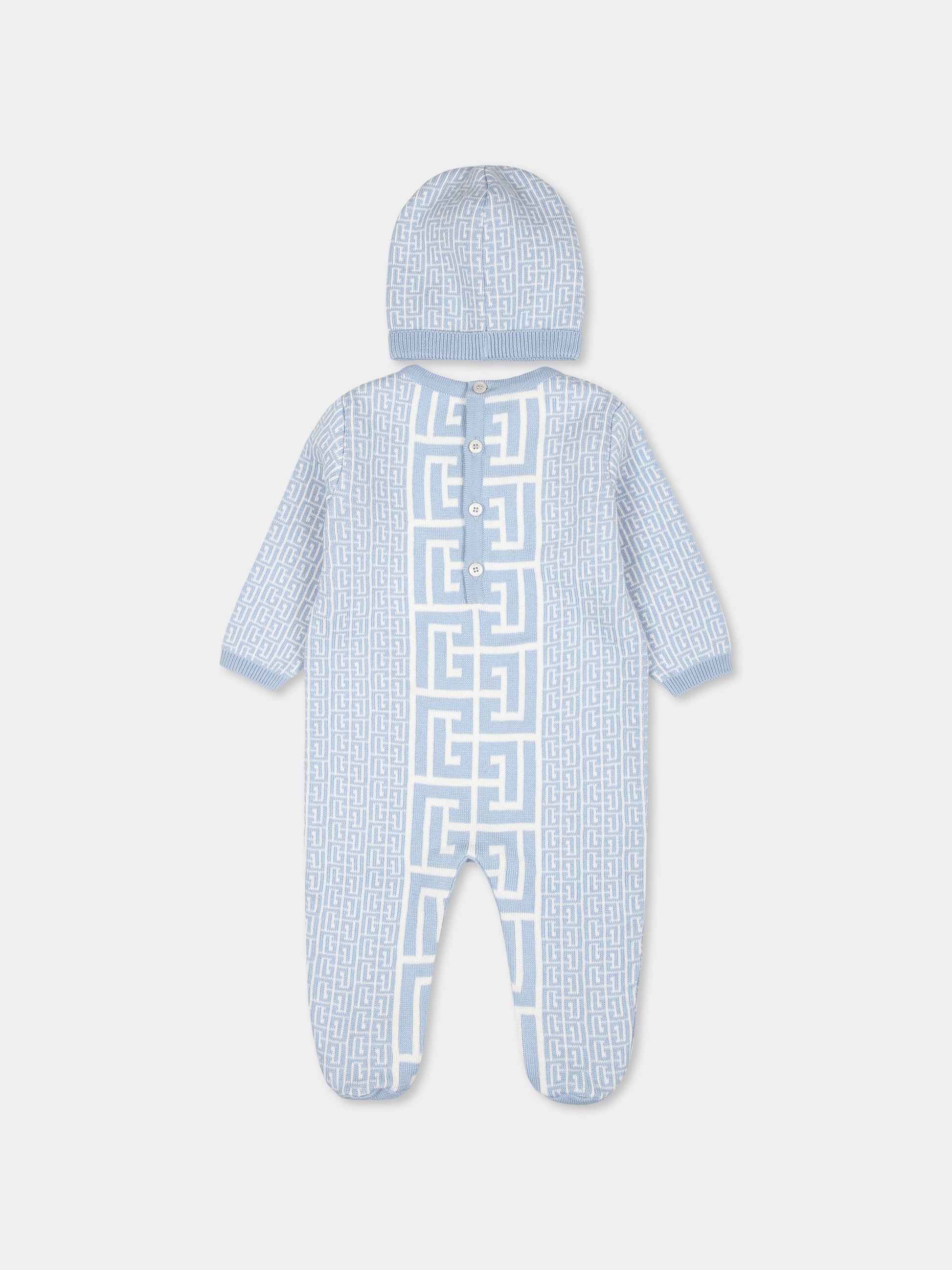 Set tutina celeste per neonato con motivo geometrico,Balmain Kids,BVB58A Z2312 102CE