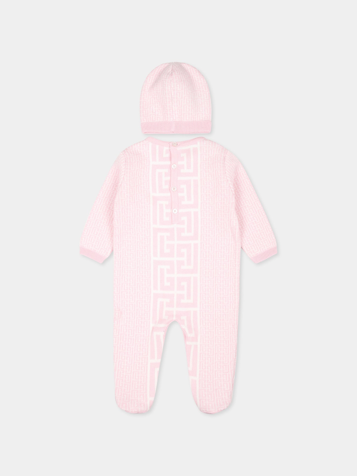 Set tutina rosa per neonata con motivo geometrico,Balmain Kids,BVB58A Z2312 102RS