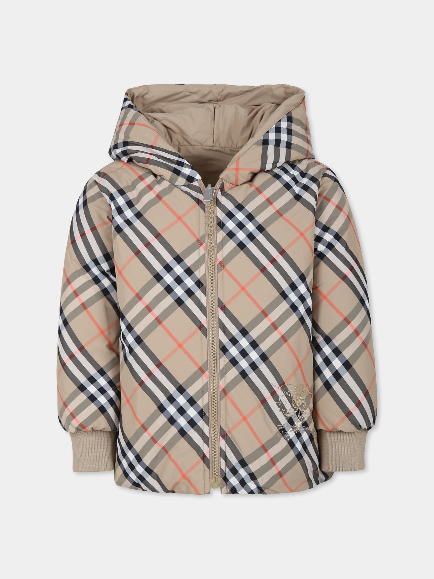Piumino reversibile beige per bambini con check vintage,Burberry Kids,8092462 B9368