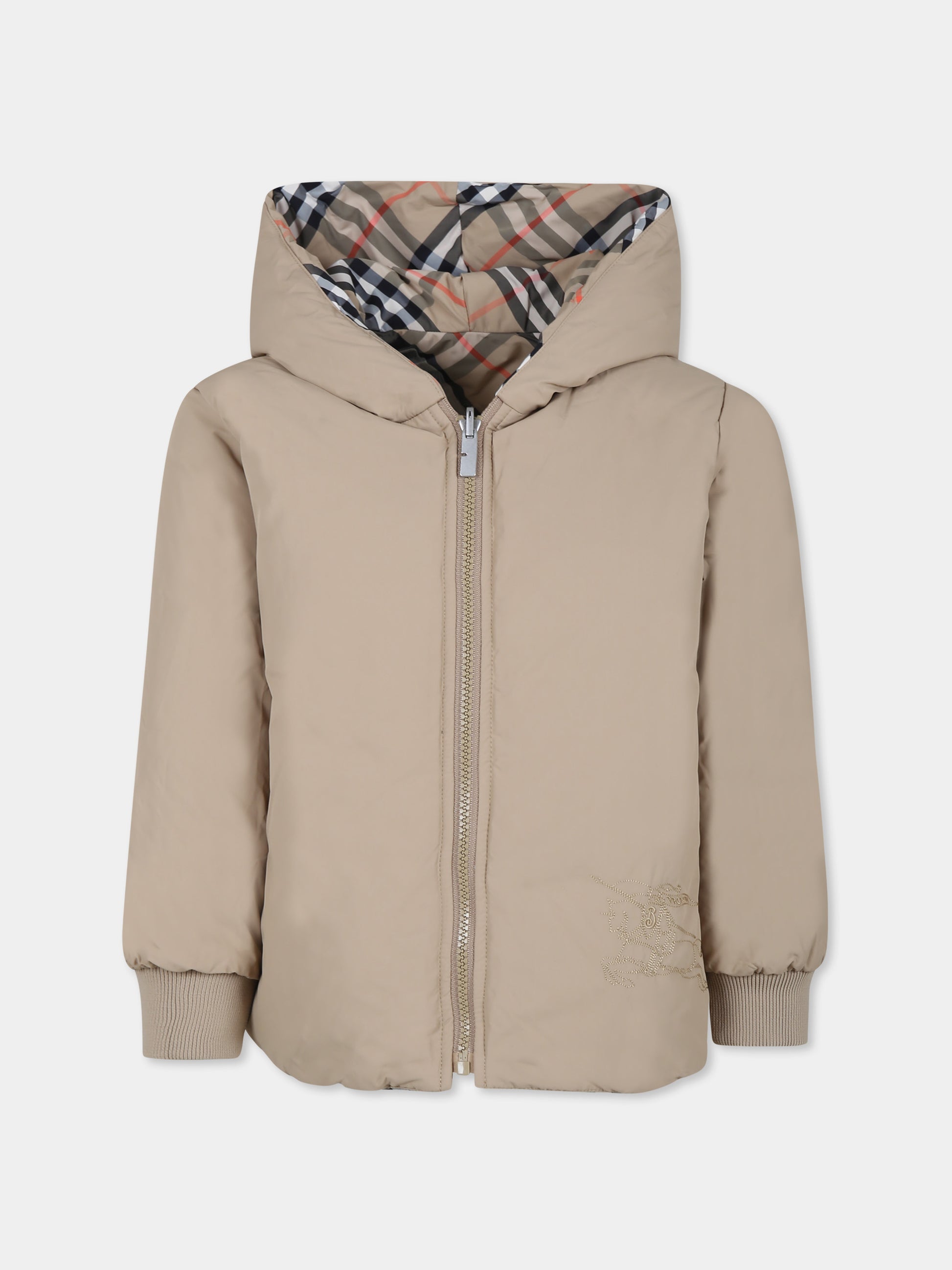 Piumino reversibile beige per bambini con check vintage,Burberry Kids,8092462 B9368