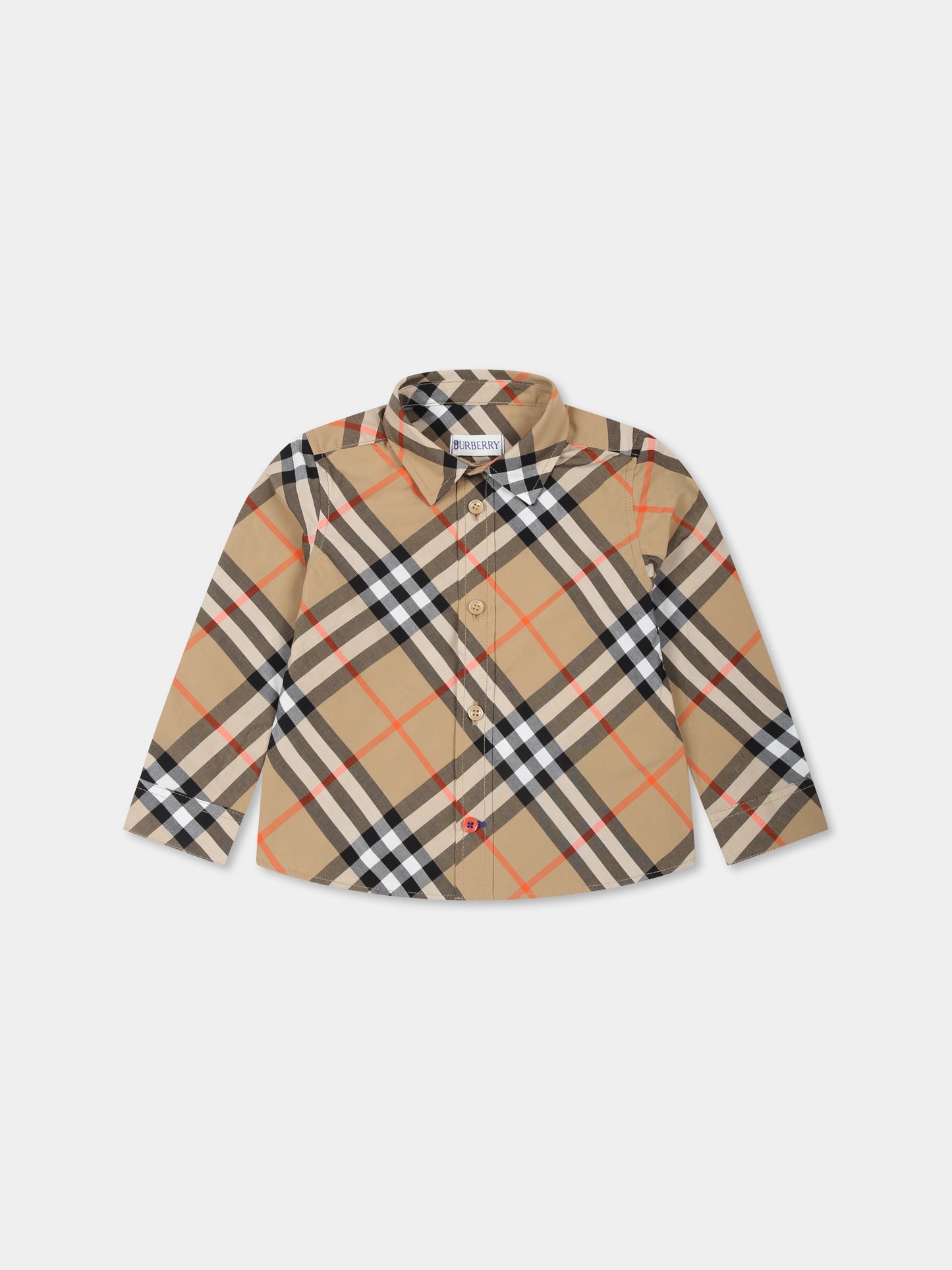 Camicia beige per neonato con check vintage,Burberry Kids,8089804 B9368