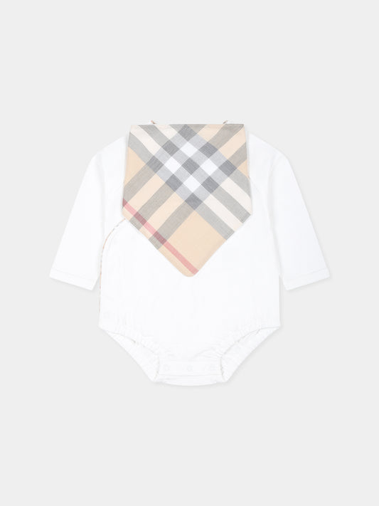 Set body bianco per neonati con check vinatge,Burberry Kids,8097184 A1464