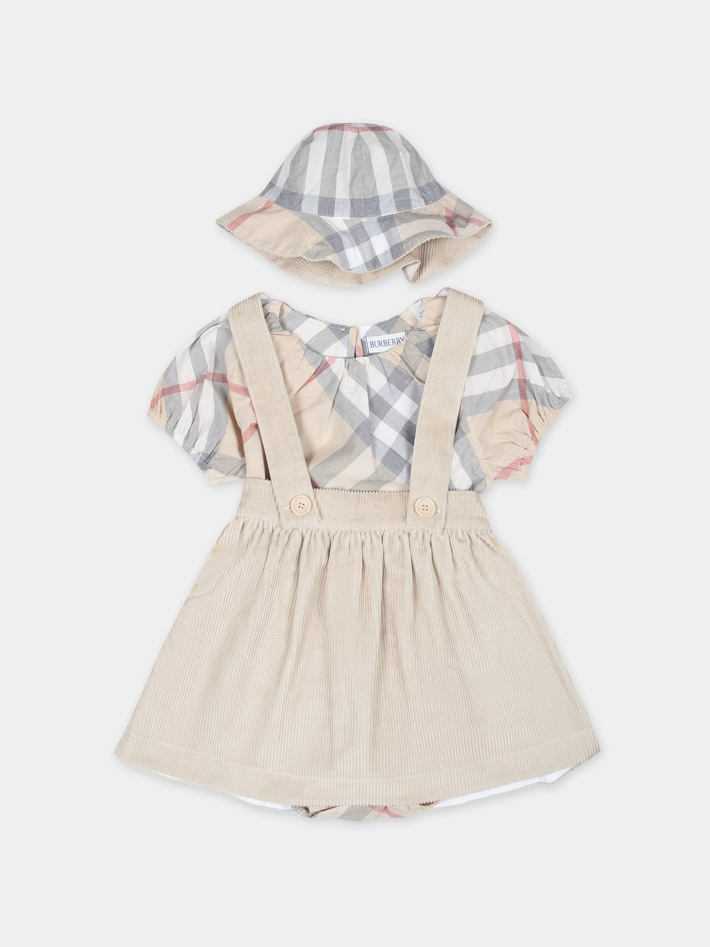 Completo beige per neonata con check vintage,Burberry Kids,8090684 A2015