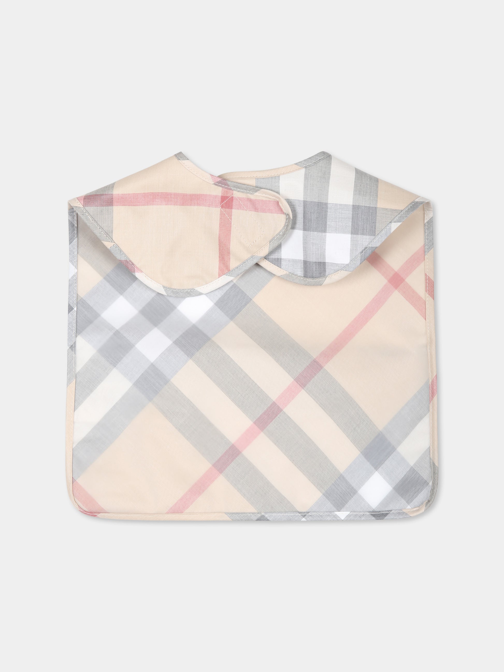 Bavaglino reversibile beige per neonati con check vintage,Burberry Kids,8089789 A2205