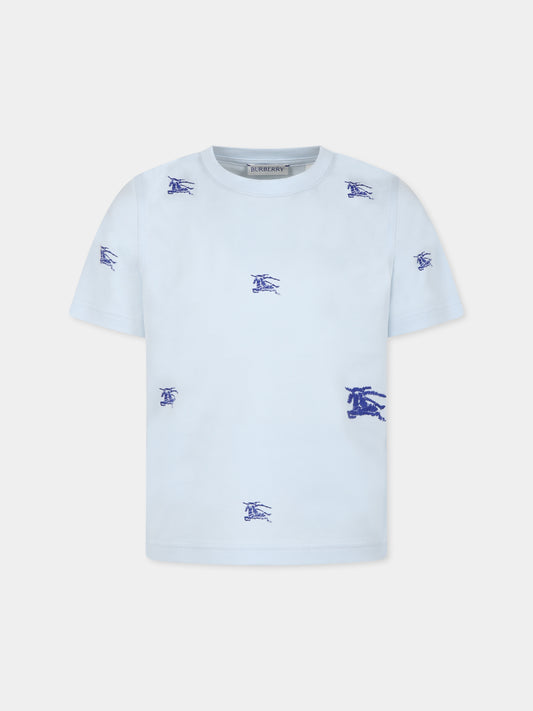 T-shirt celeste per bambino con cavaliere equestre,Burberry Kids,8093201 A3149