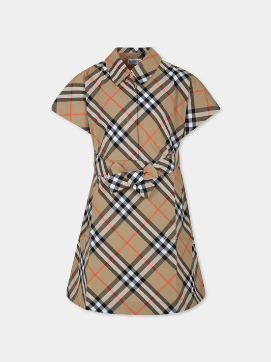 Vestito beige per bambina con check vintage,Burberry Kids,8090538 B9368