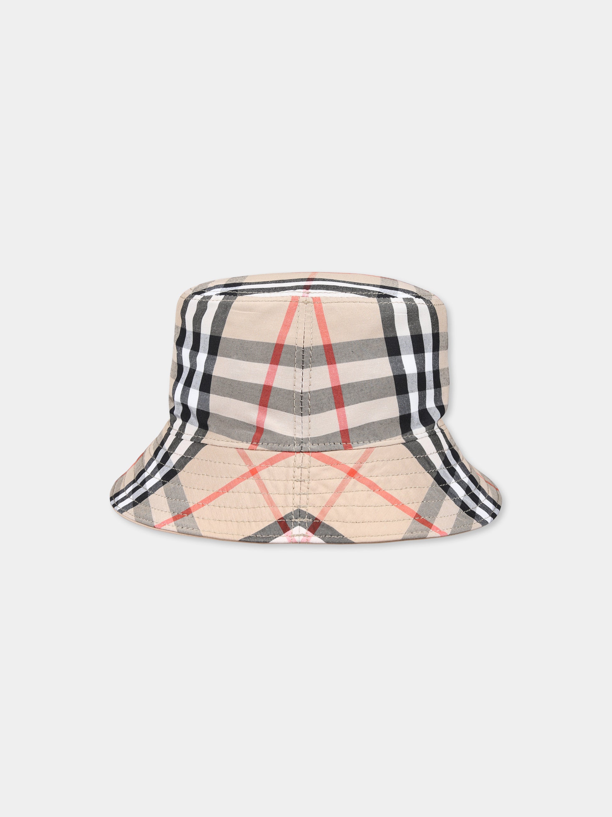 Cloche reversibile beige per neonati con check vintage,Burberry Kids,8089434 B9368