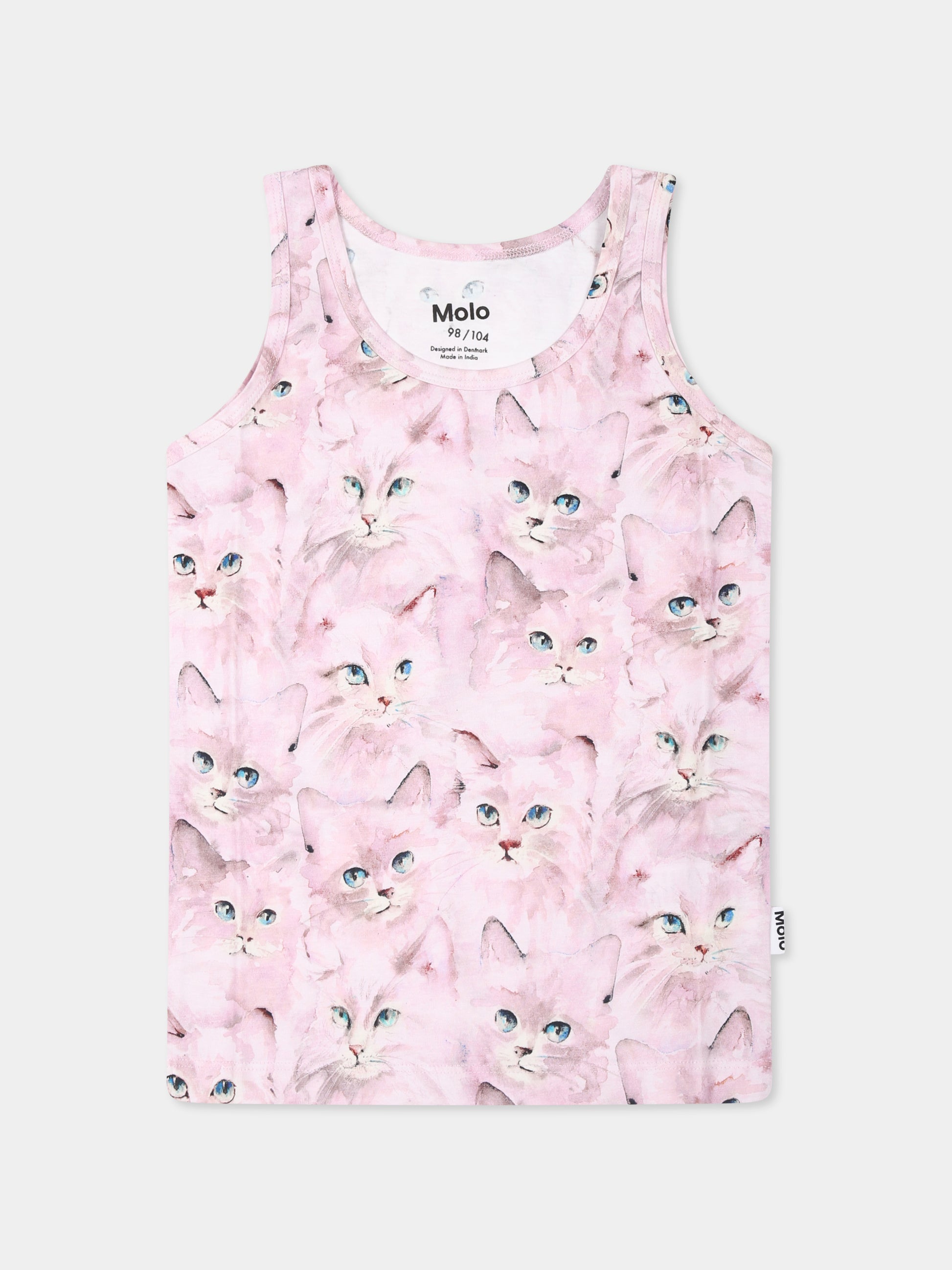 Set slip rosa per bambina con stampa gatti,Molo,2W24Q801 9208