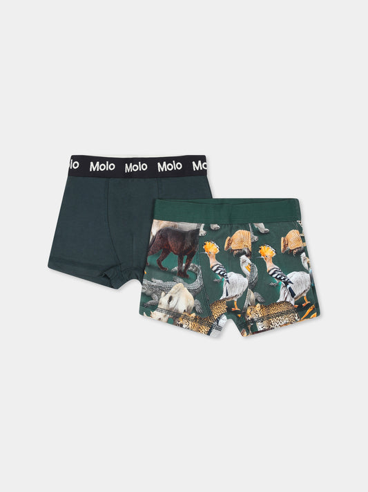 Set boxer verde per bambino con stampa animali,Molo,1W24Q201 9217