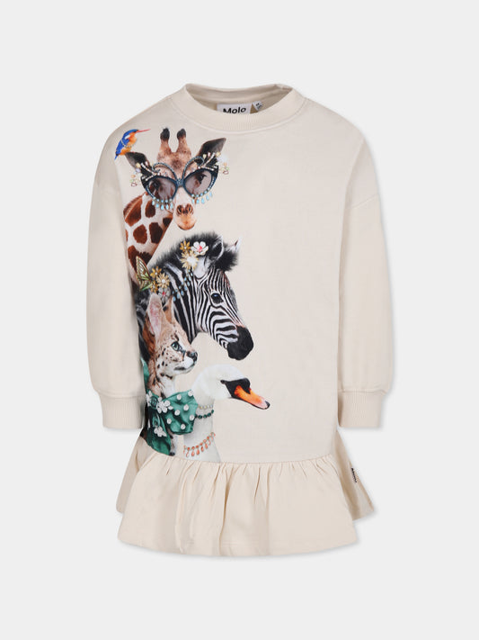 Vestito avorio Cherice per bambina con stampa animali,Molo,2W24E242 3740