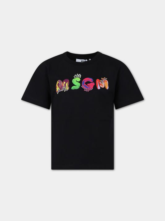 T-shirt nera per bambina con logo,Msgm Kids,F3MSJGTH084 110