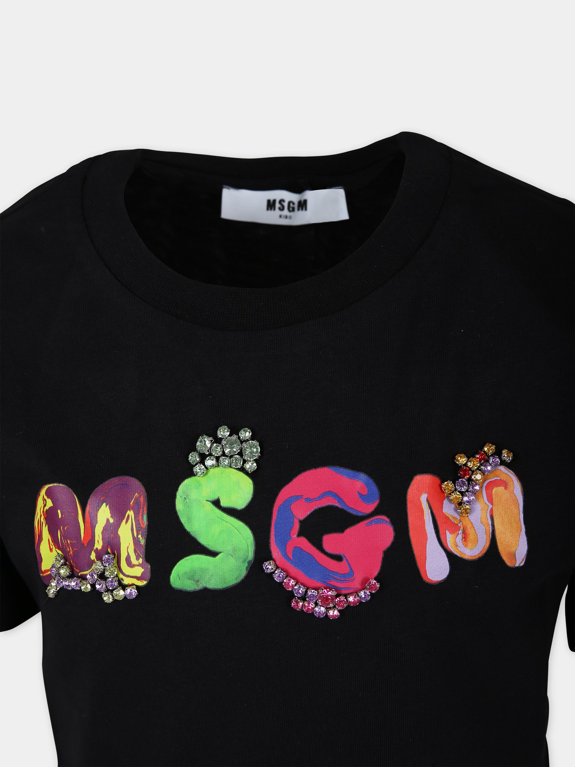 T-shirt nera per bambina con logo,Msgm Kids,F3MSJGTH084 110