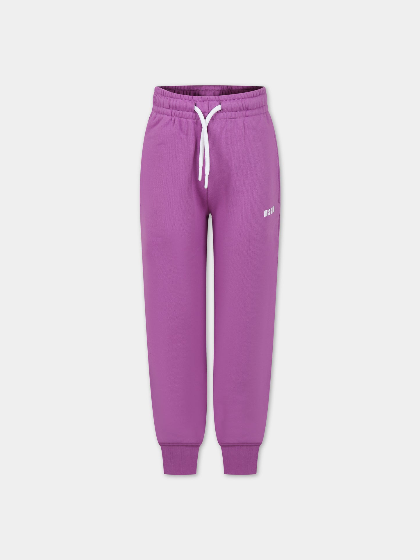 Pantaloni lilla per bambina con logo,Msgm Kids,F3MSJUFP025 071