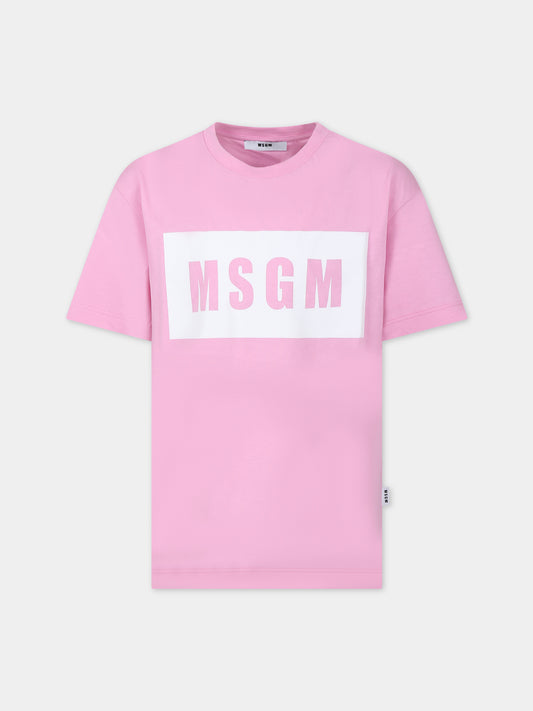 T-shirt rosa per bambina con logo,Msgm Kids,F3MSJUTH009 042