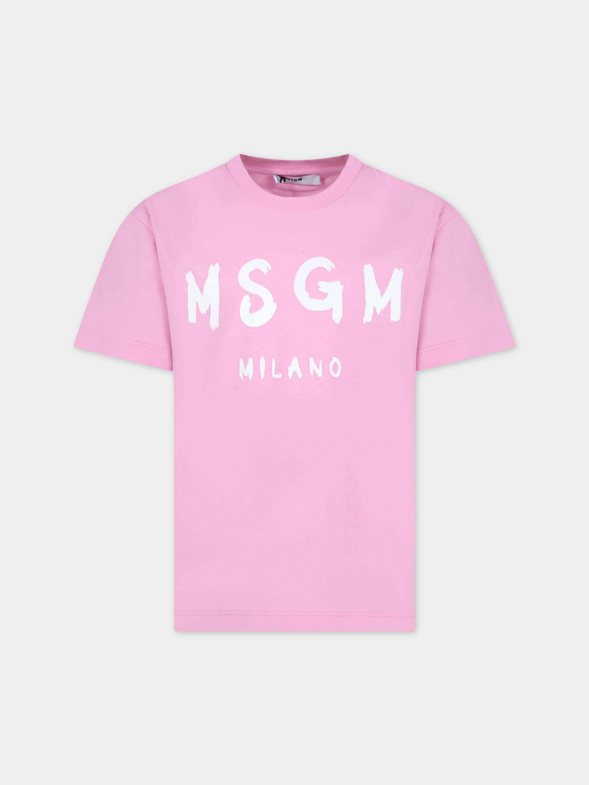T-shirt rosa per bambina con logo,Msgm Kids,F3MSJUTH011 042