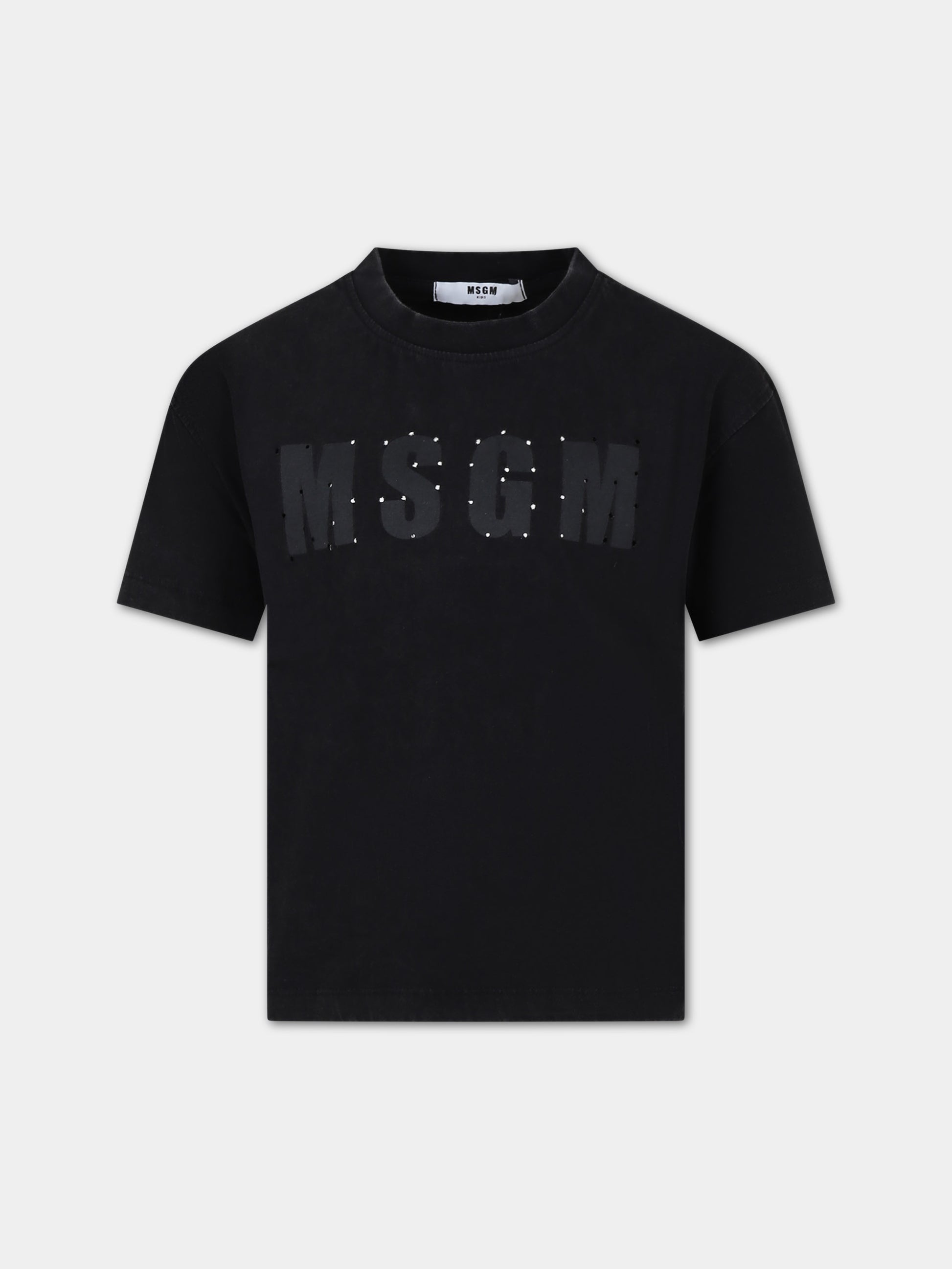 T-shirt nera per bambini con logo,Msgm Kids,F3MSJUTH181 110