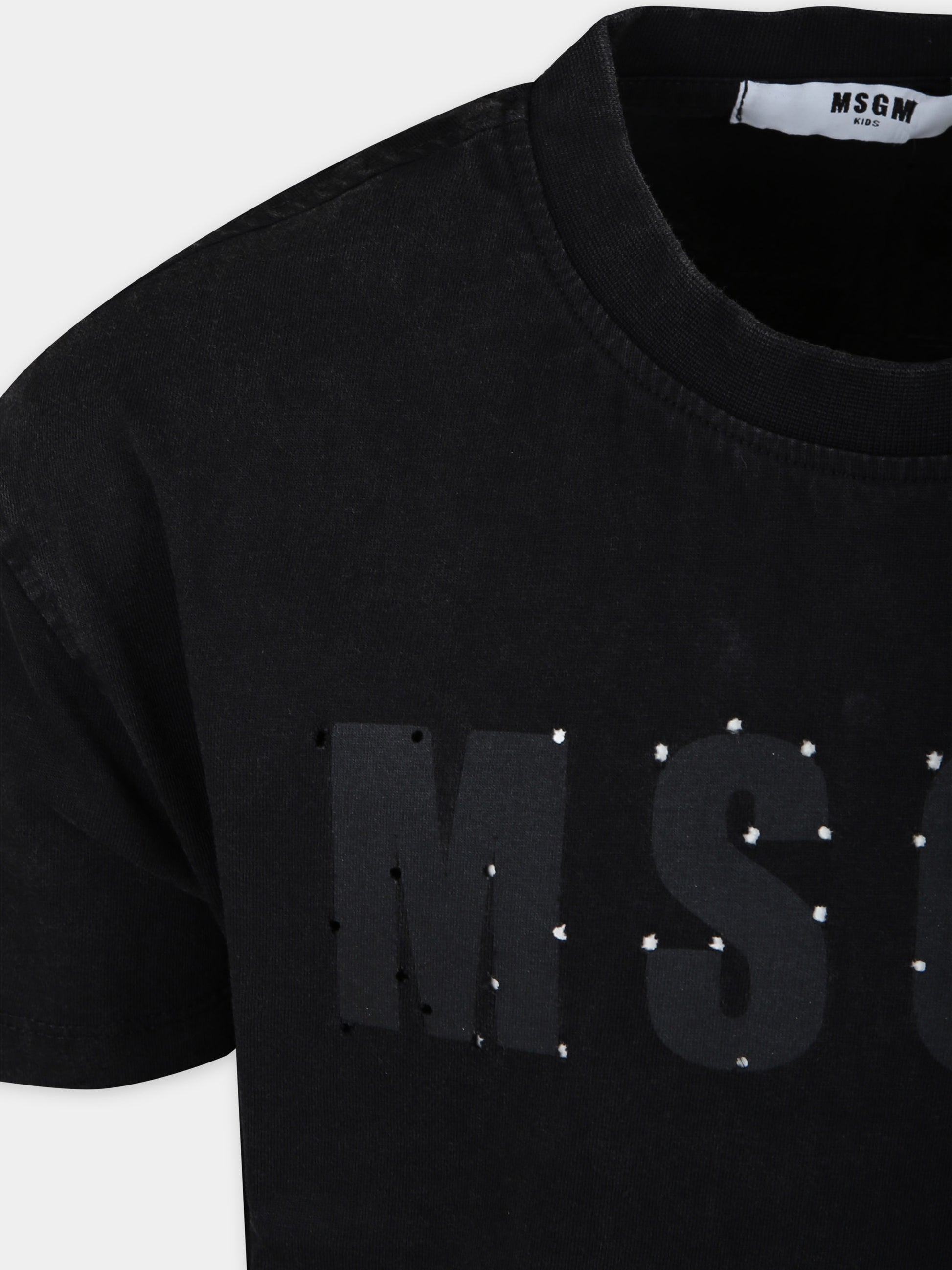 T-shirt nera per bambini con logo,Msgm Kids,F3MSJUTH181 110
