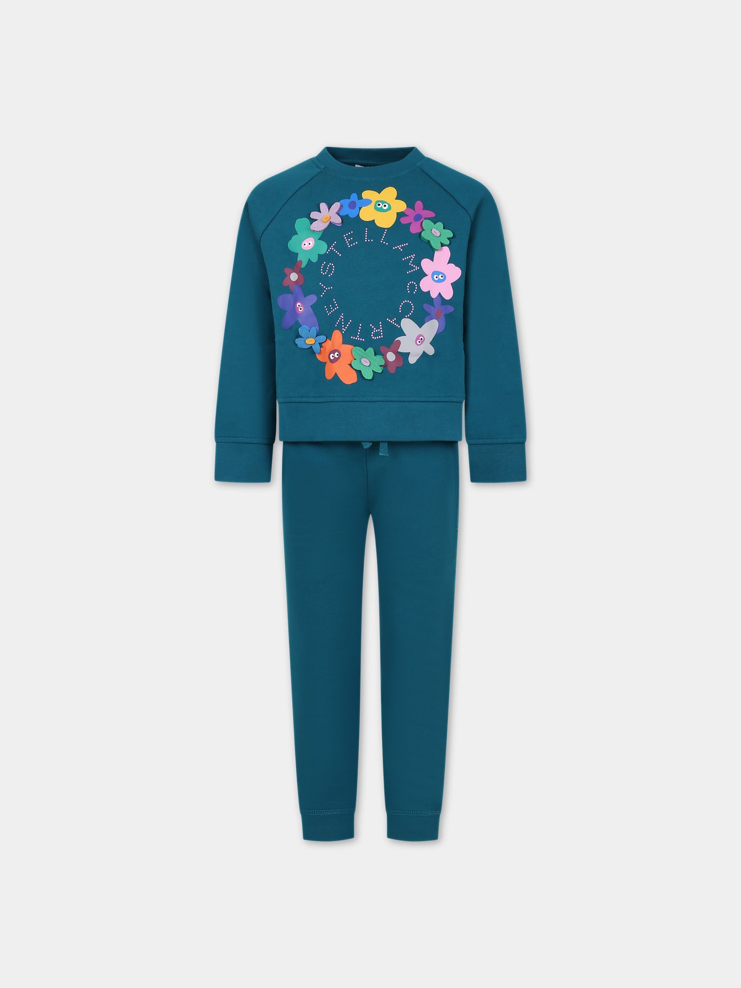 Completo verde per bambina con fiori e logo,Stella Mccartney Kids,TT3A70 Z0447 619