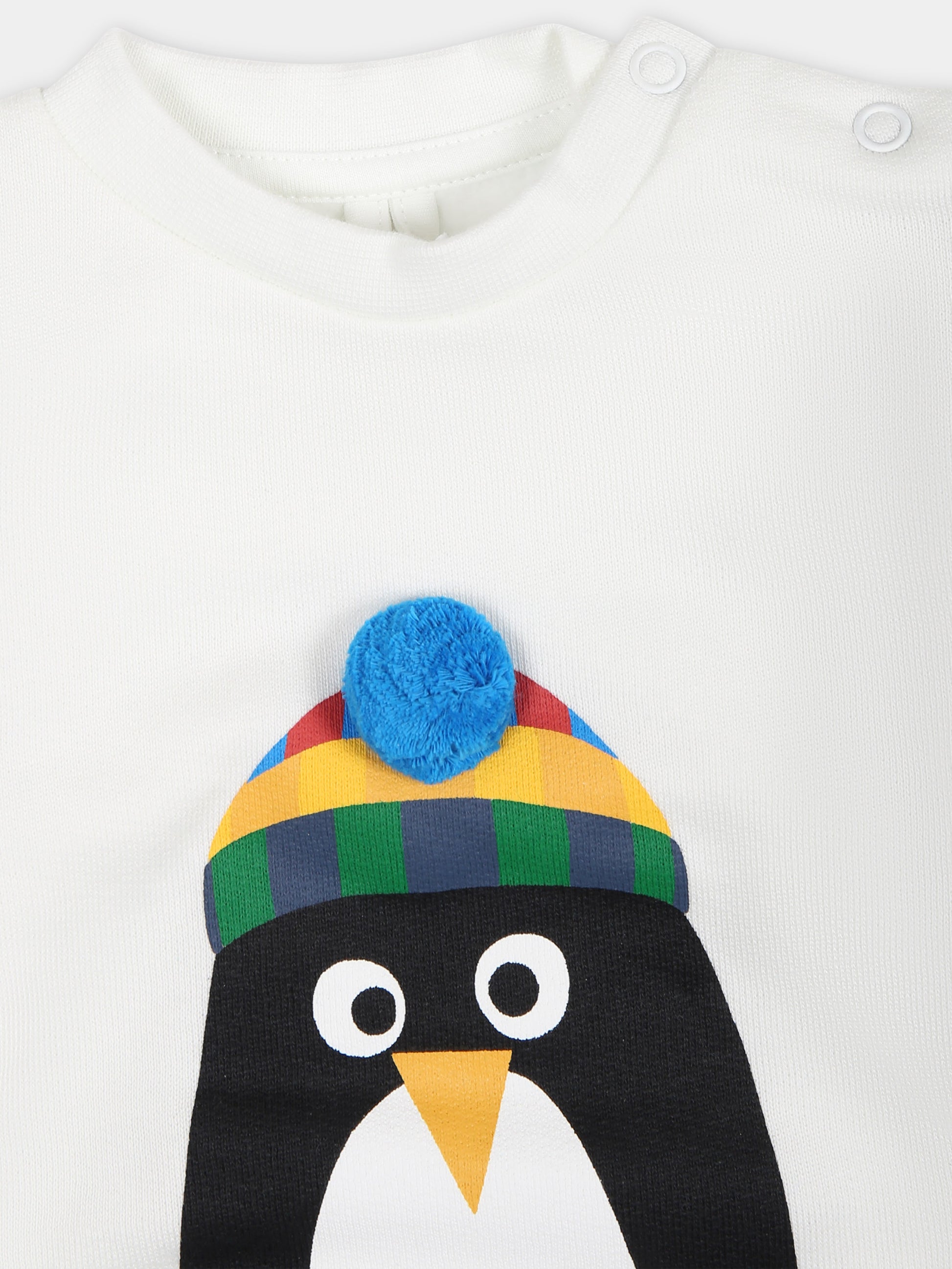 Felpa bianca per neonato con pinguino,Stella Mccartney Kids,TT4600 Z0447 101