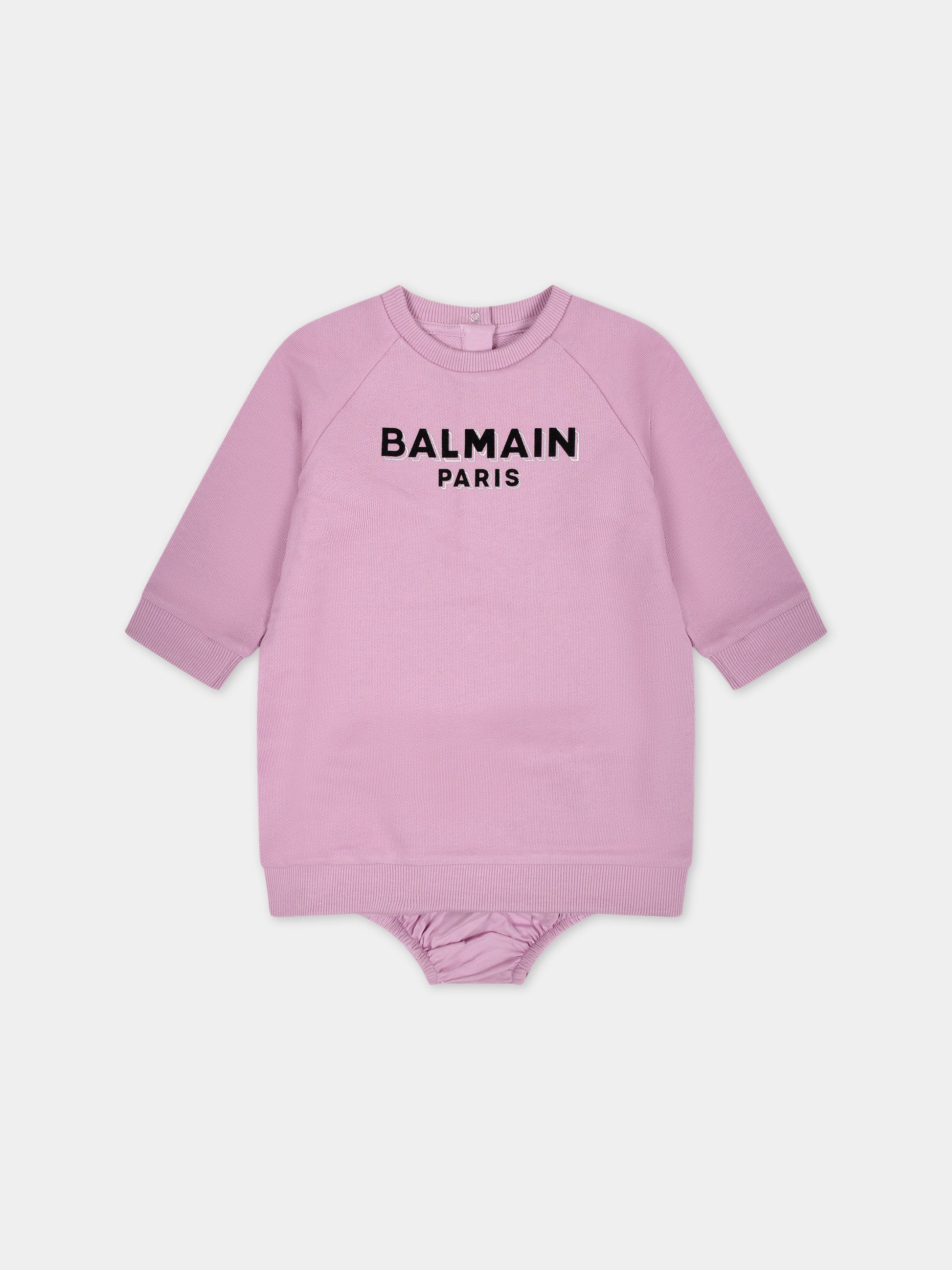Vestito rosa per neonata con logo nero,Balmain Kids,BT1000 Z0001 519