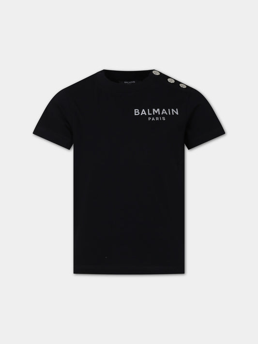 T-shirt nera per bambini con logo,Balmain Kids,BT8A11 Z0057 930AG