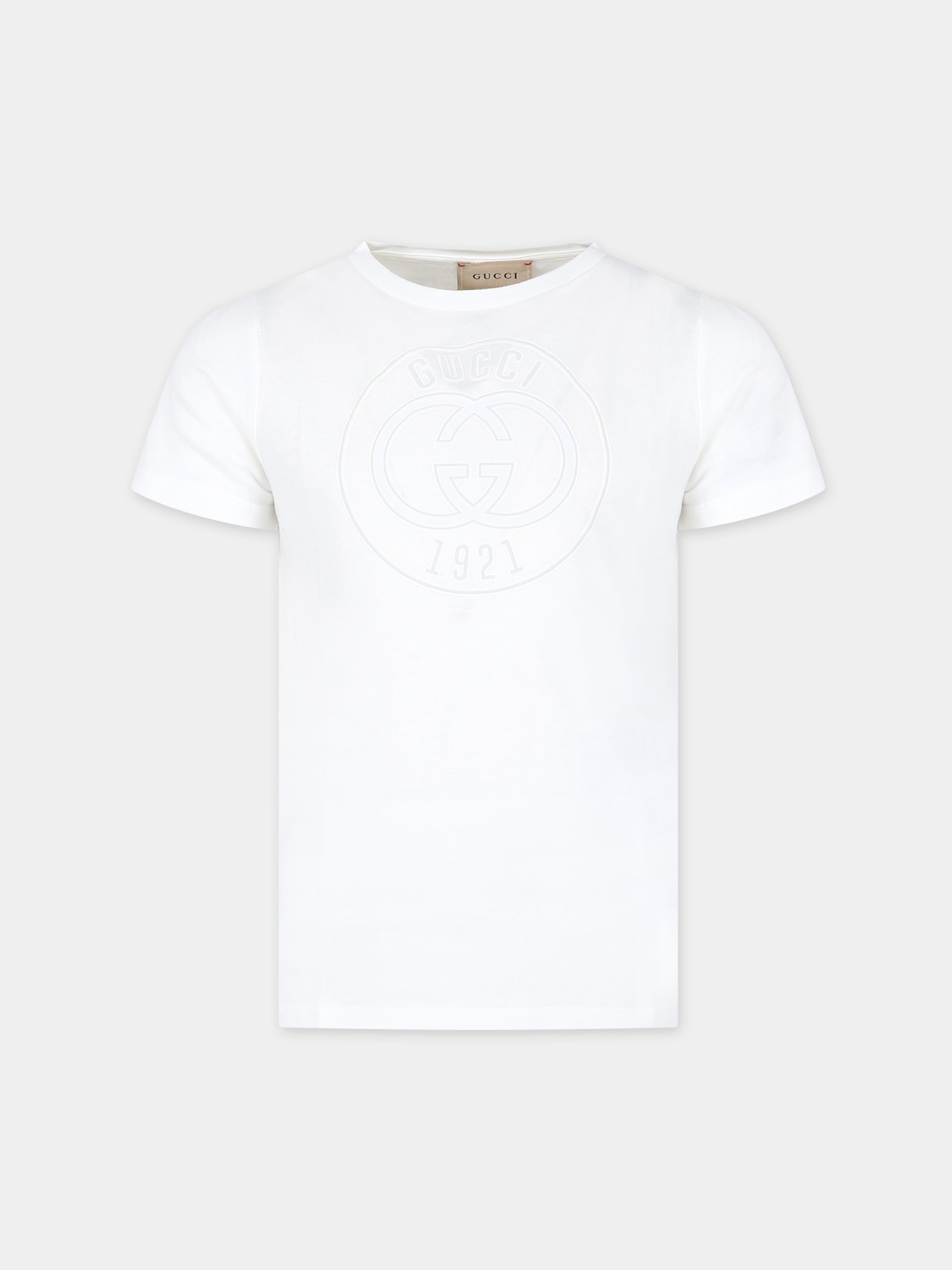 T-shirt bianca per bambini con logo Gucci 1921,Gucci Kids,547559 XJGJC 9214
