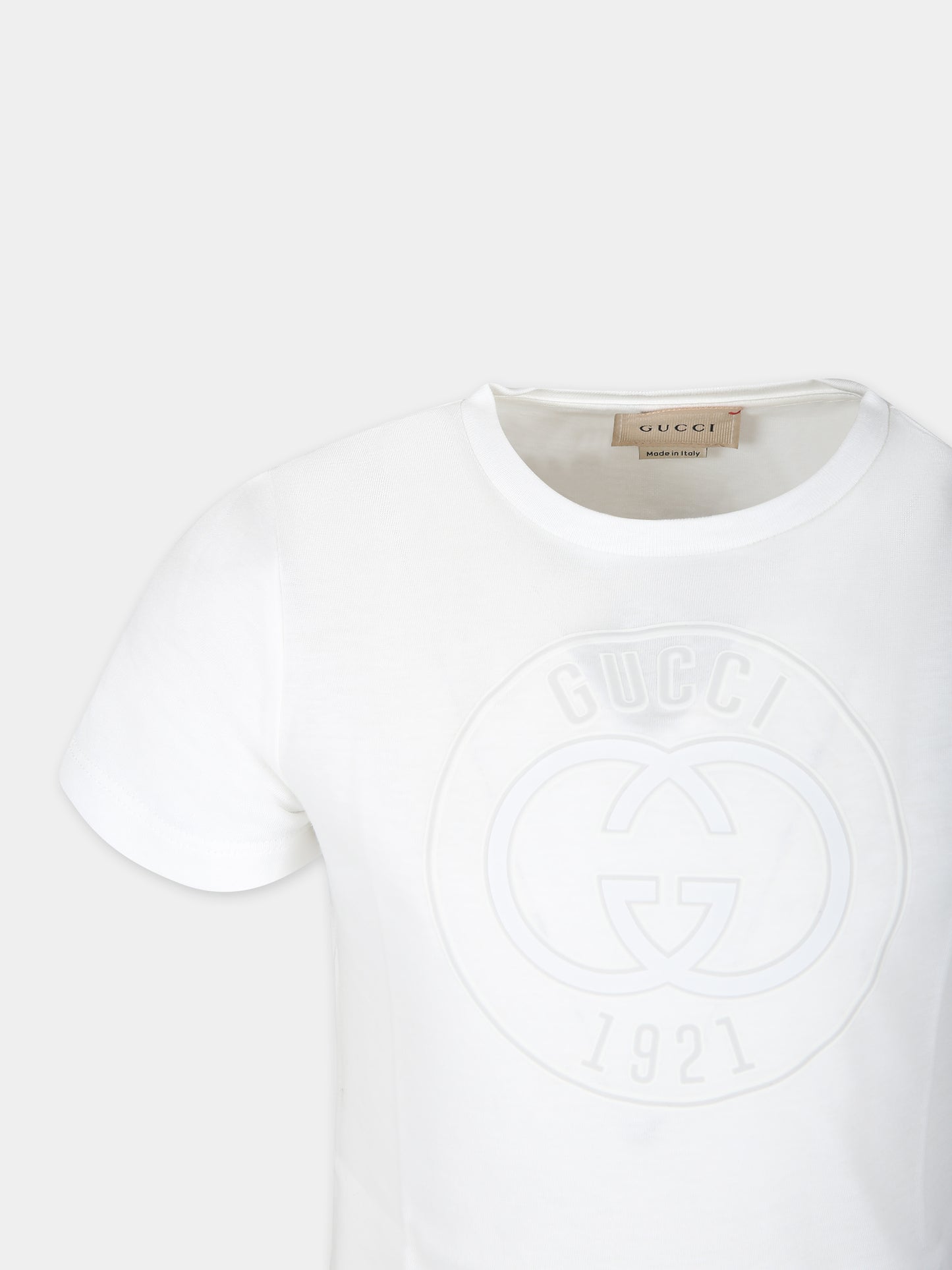 T-shirt bianca per bambini con logo Gucci 1921,Gucci Kids,547559 XJGJC 9214