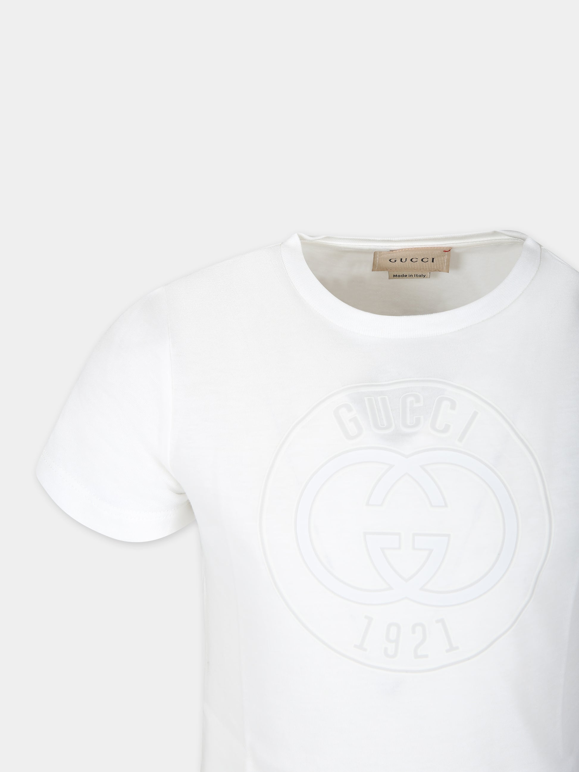 T-shirt bianca per bambini con logo Gucci 1921,Gucci Kids,547559 XJGJC 9214