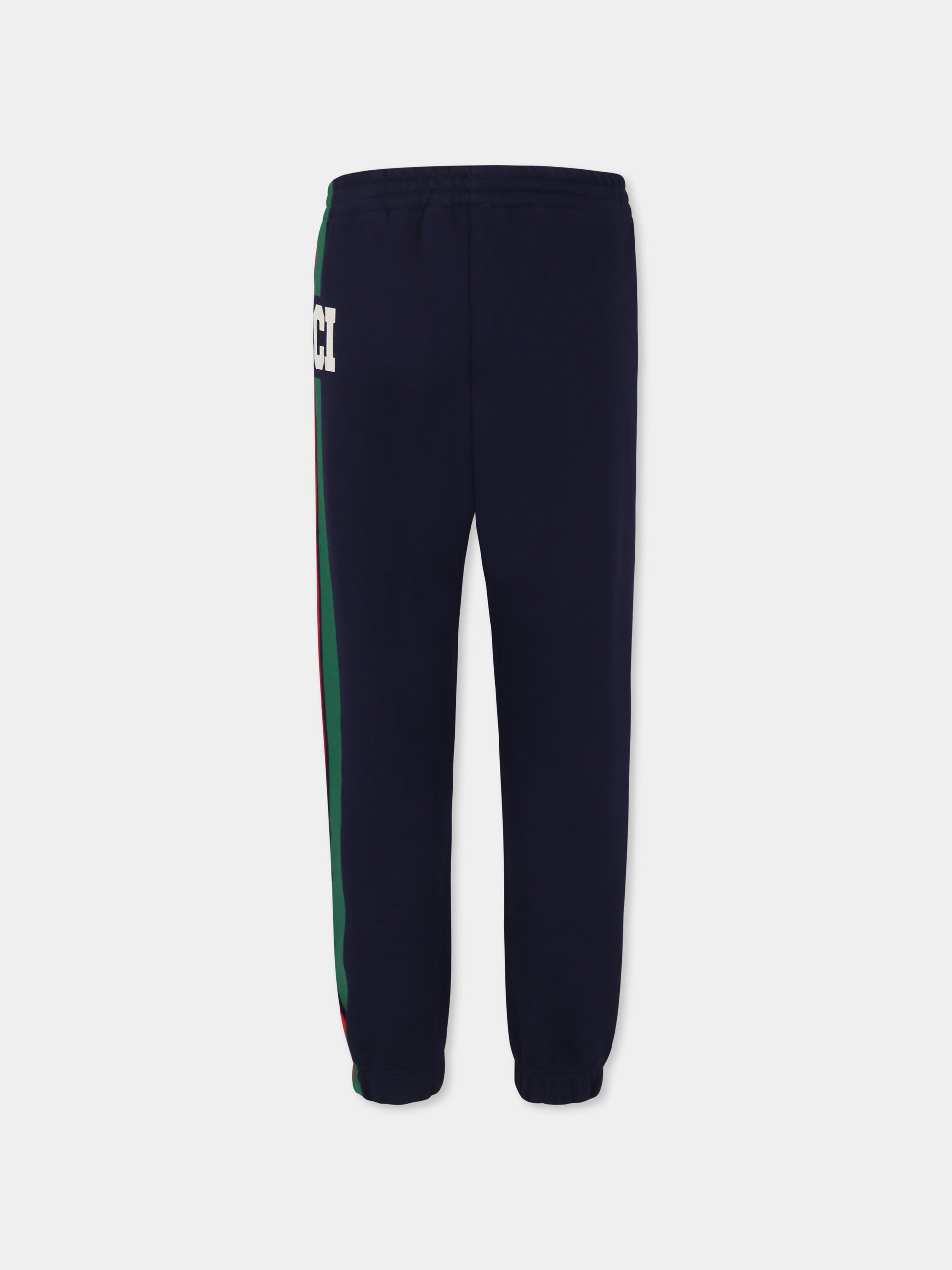 Pantaloni blu con dettaglio Web,Gucci Kids,791862 XJGOF 4392