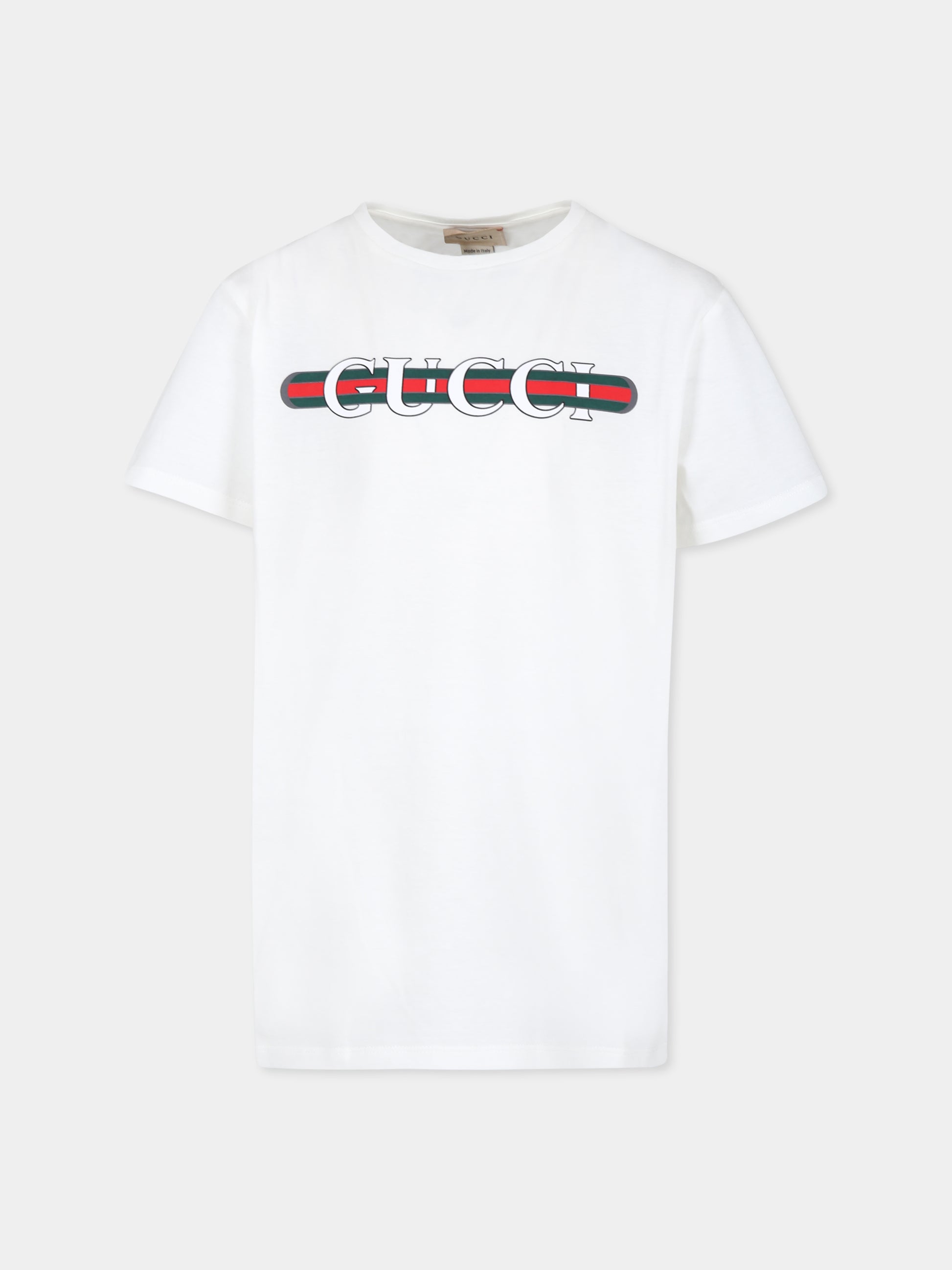 T-shirt bianca per bambini con logo,Gucci Kids,561651 XJGPI 9214