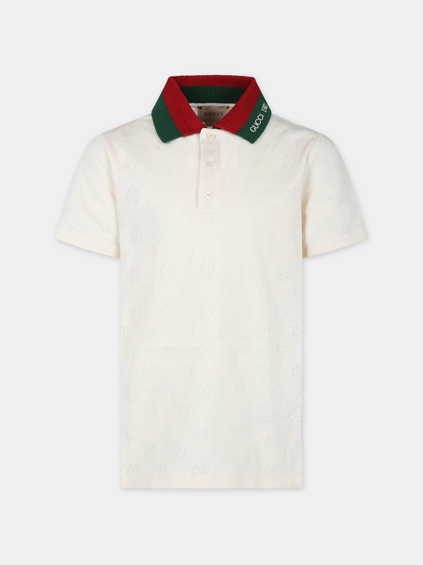 Polo avorio per bambino con dettaglio Web,Gucci Kids,781515 XJGI0 9244