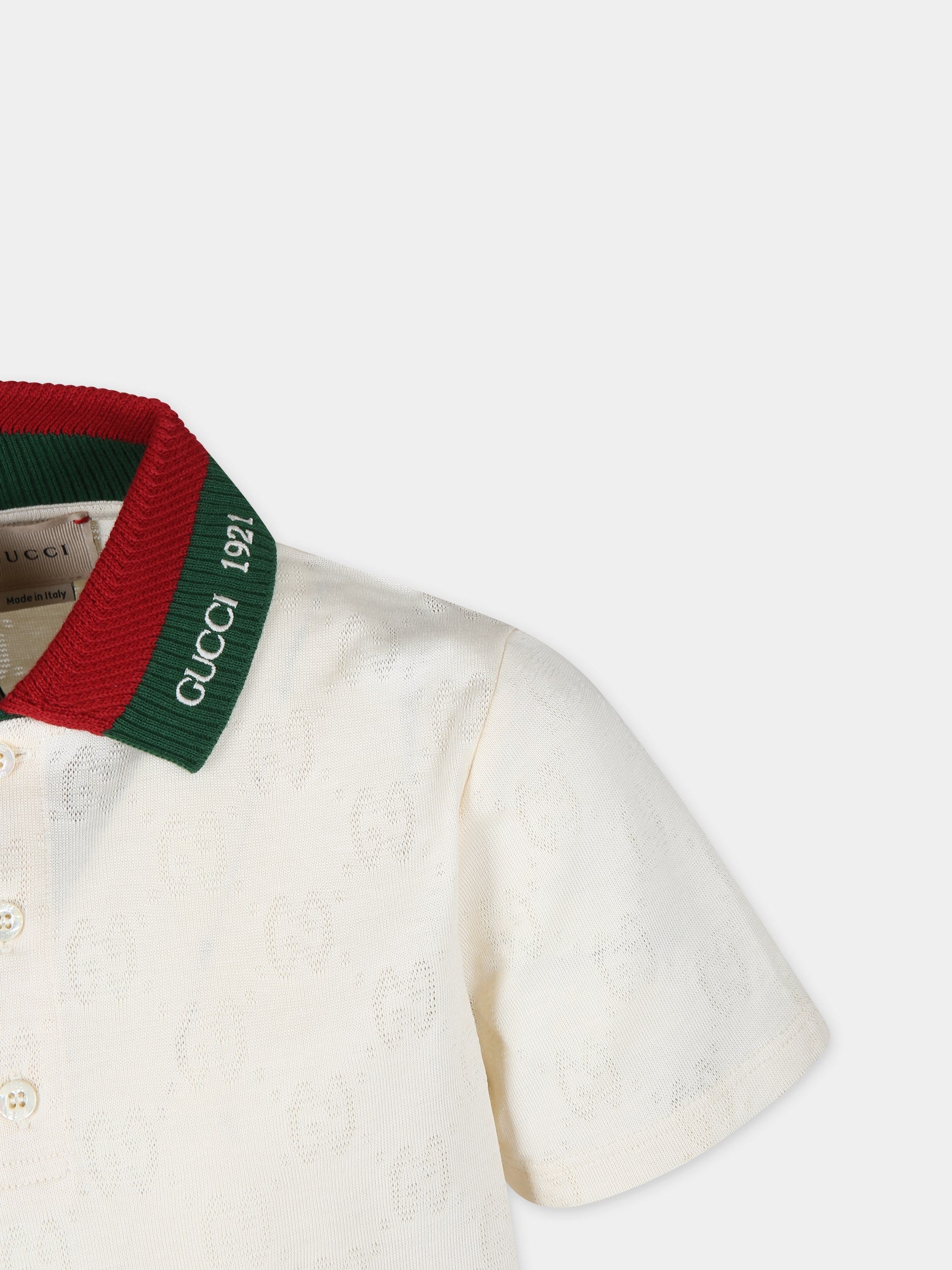 Polo avorio per bambino con dettaglio Web,Gucci Kids,781515 XJGI0 9244