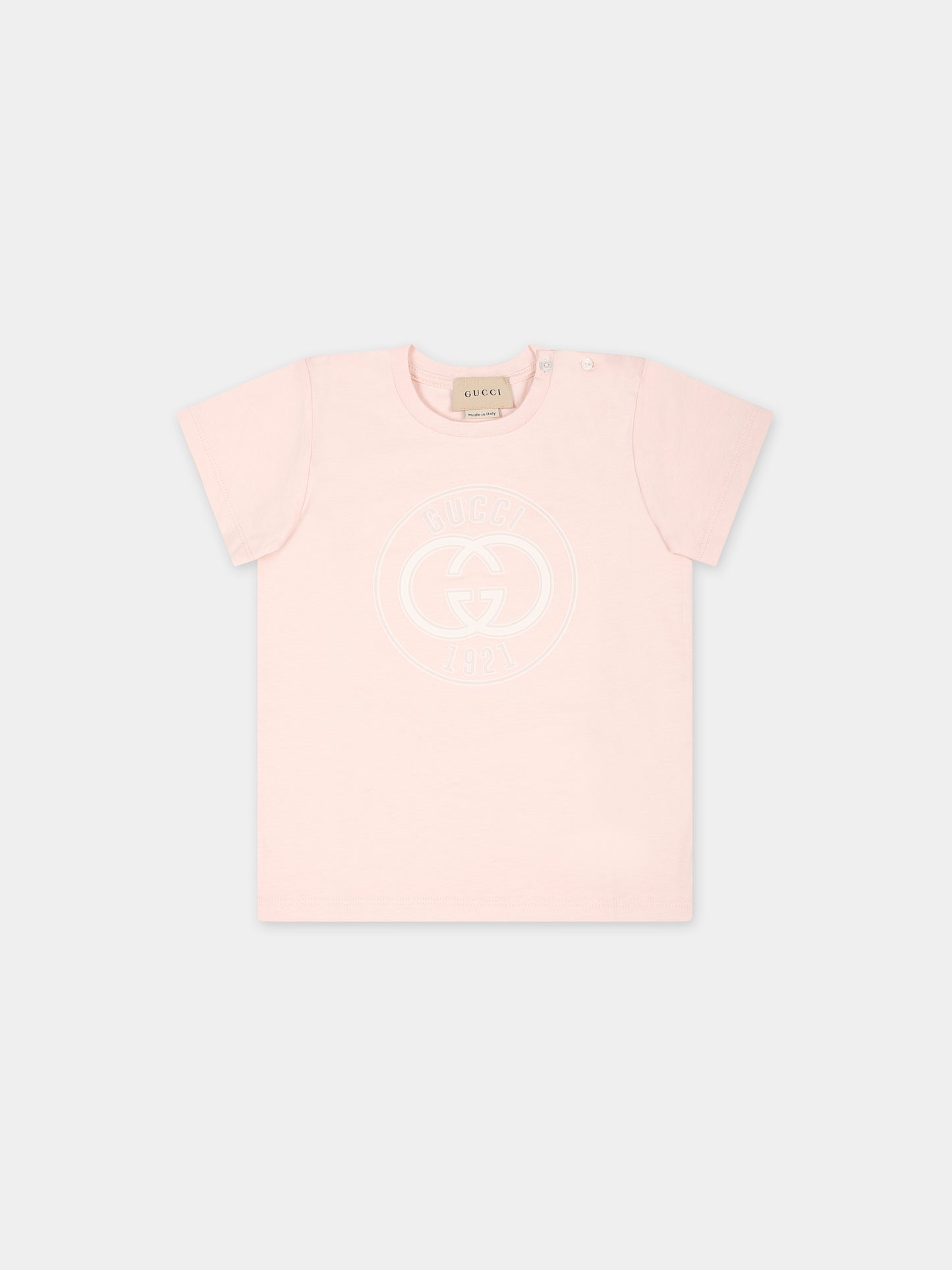 T-shirt rosa per neonata con logo Gucci 1921,Gucci Kids,548034 XJGJC 6341