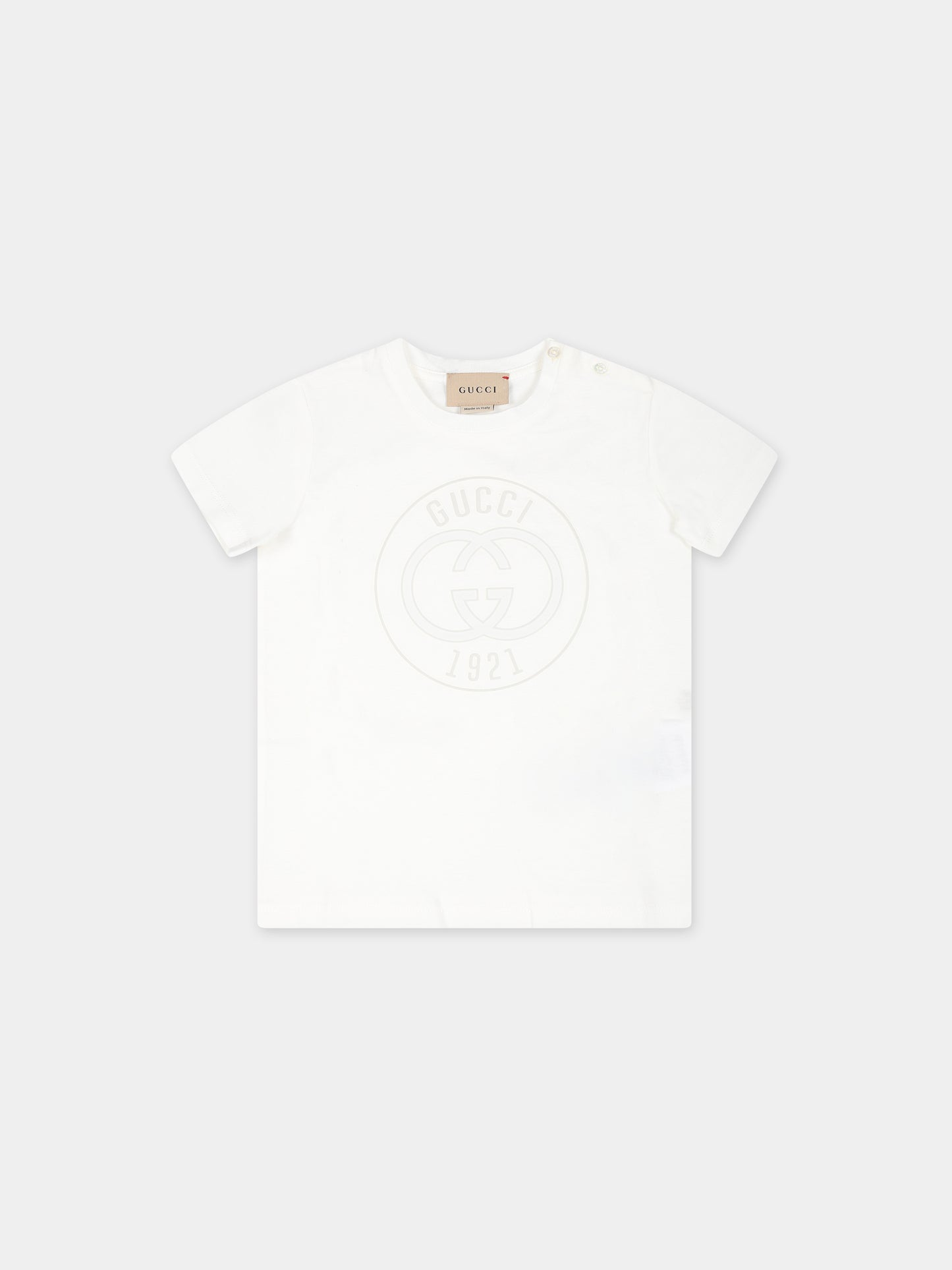 T-shirt bianca per neonati con logo Gucci 1921,Gucci Kids,548034 XJGJC 9214