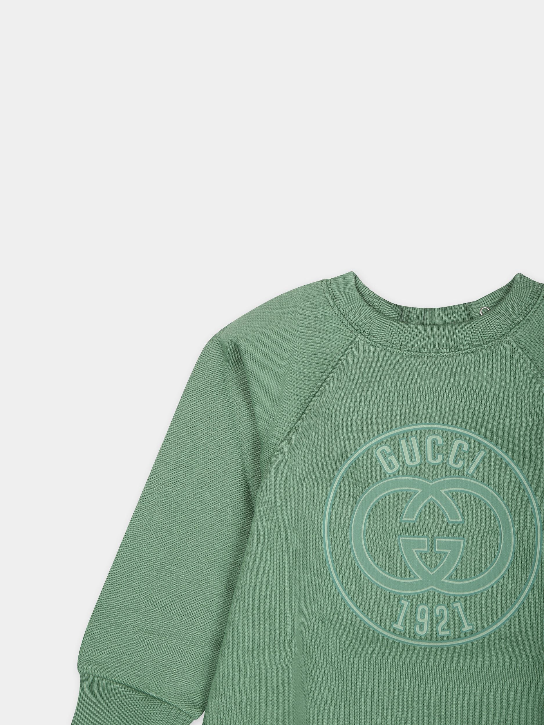 Felpa verde per neonati con logo Gucci 1921,Gucci Kids,653687 XJGJE 3157