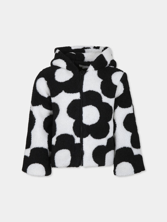 Ecopelliccia bianca per bambina con fiori neri