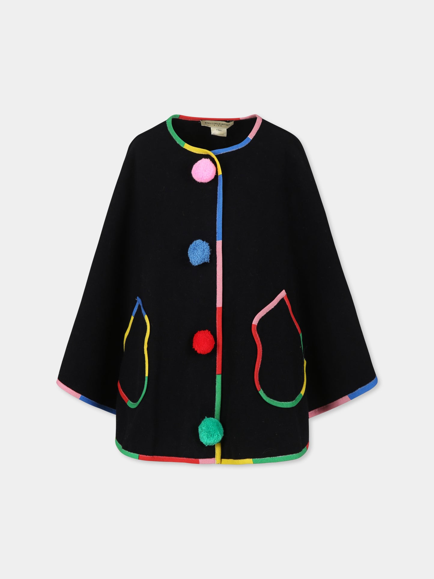 Cappa nera per bambina con pom pon