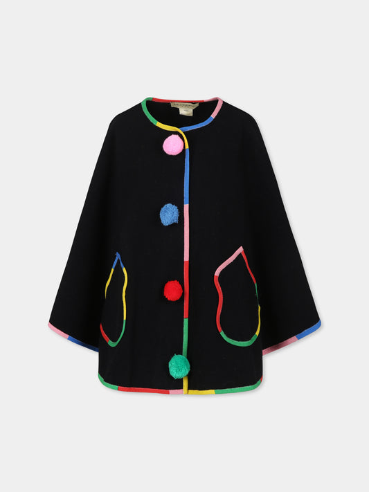 Cappa nera per bambina con pom pon