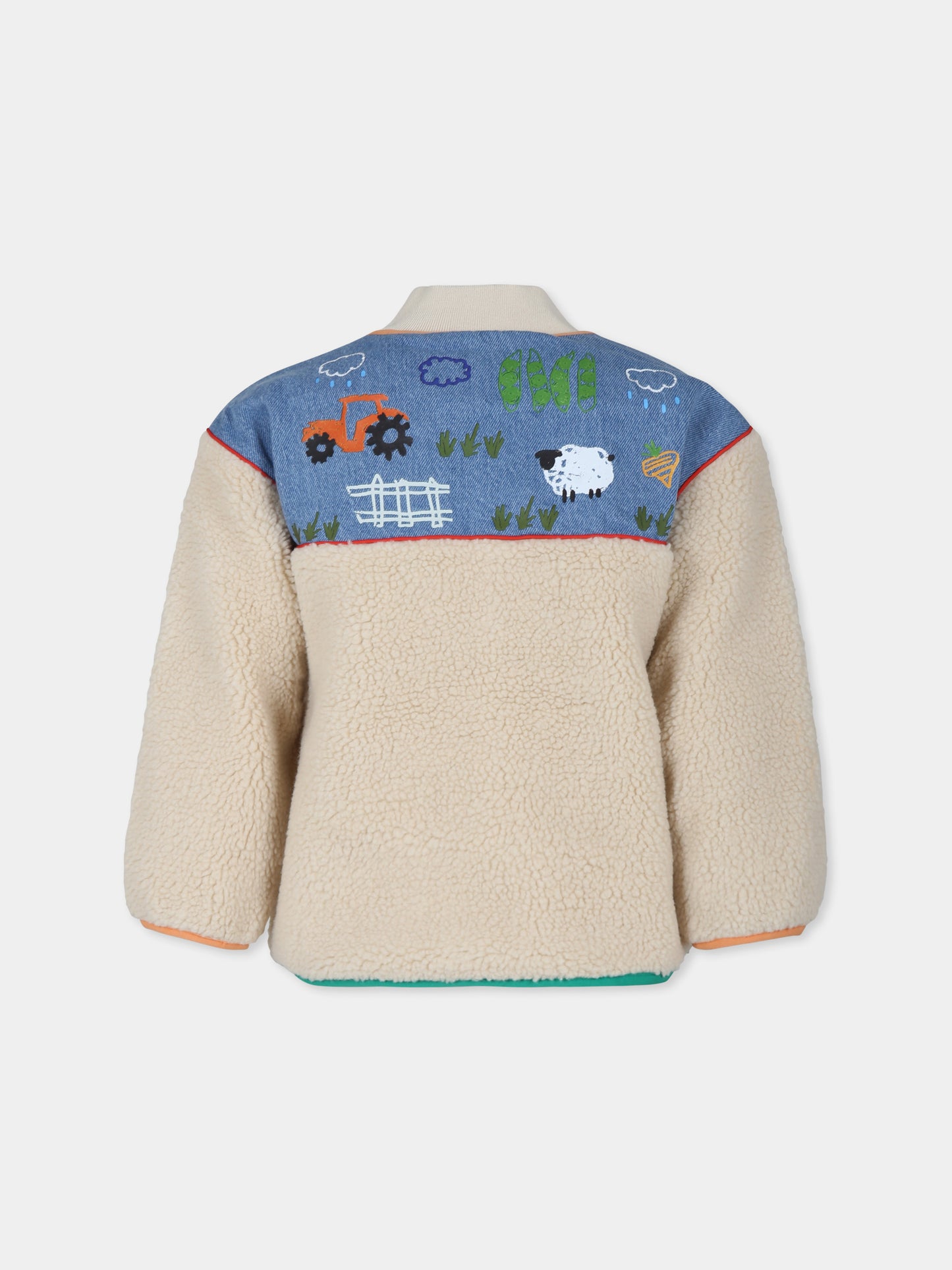 Ecopelliccia avorio per bambino con trattore,Stella Mccartney Kids,TV2P87 Z0506 101