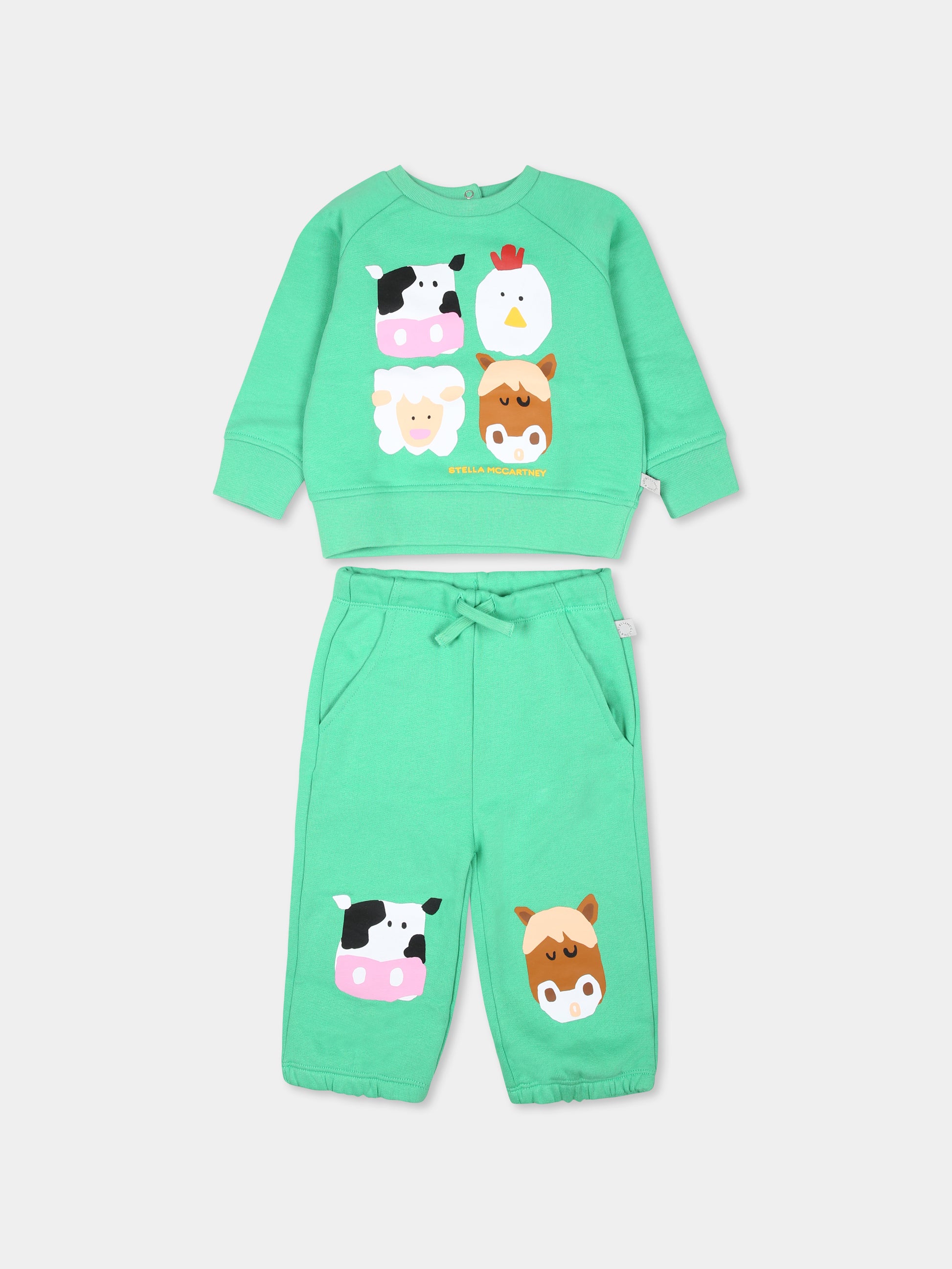 Completo verde per  neonati  con stampa animali,Stella Mccartney Kids,TV3540 Z0453 747