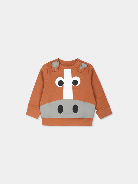 Felpa marrone per neonato con cavallo e orecchie,Stella Mccartney Kids,TV4550 Z0453 317