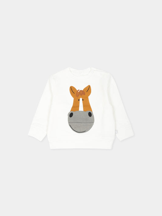 Felpa bianca per neonato con stampa cavallo,Stella Mccartney Kids,TV4560 Z0453 101