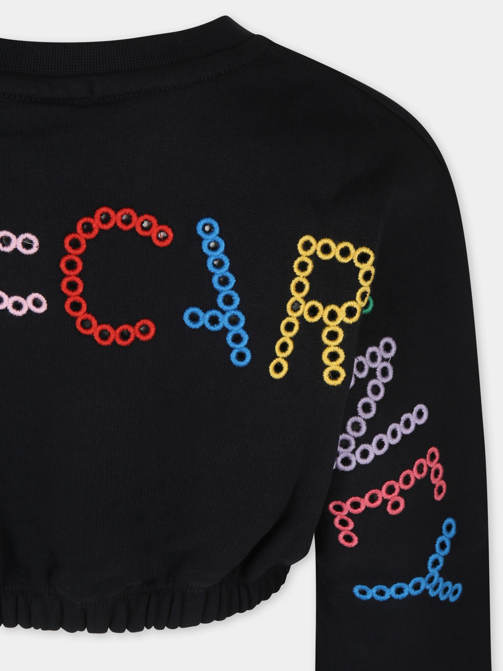 Felpa crop nera per bambina con logo,Stella Mccartney Kids,TV4D40 Z0453 930