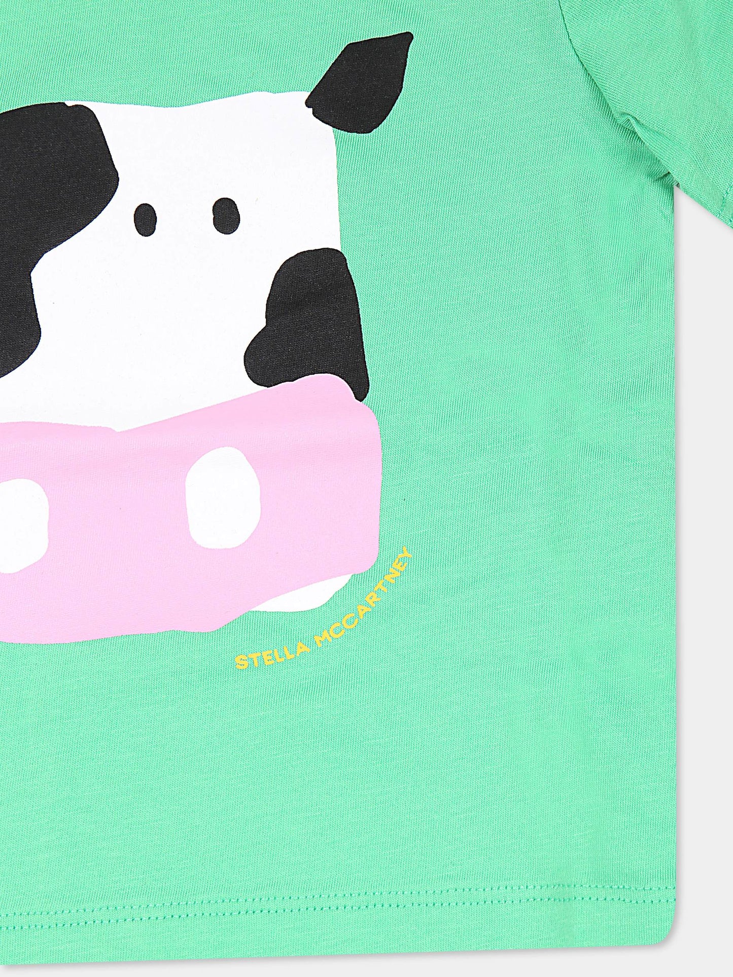 T-shirt verde per neonati con stampa mucca,Stella Mccartney Kids,TV8601 Z0434 747