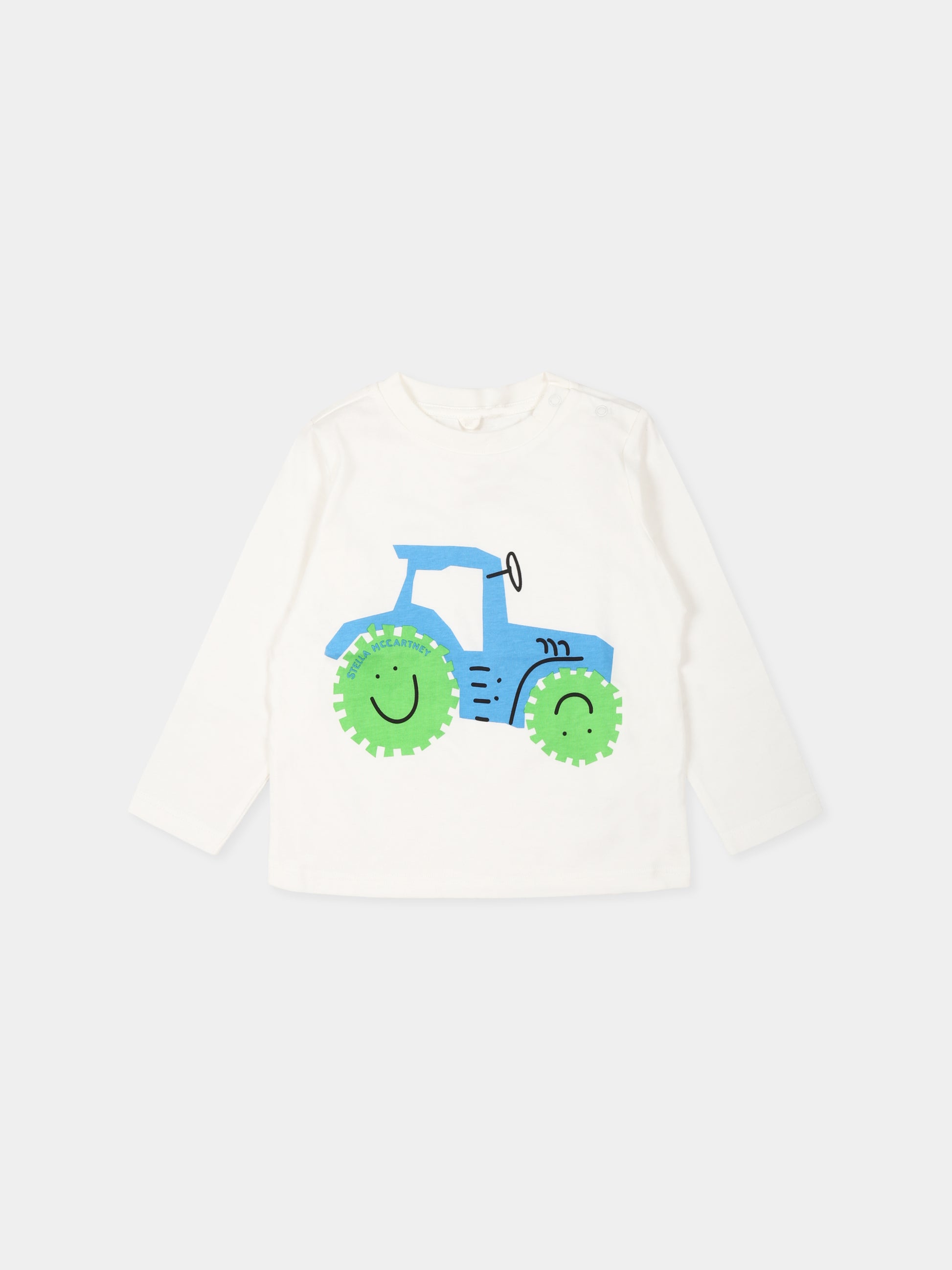 T-shirt bianca per neonato con stampa trattore,Stella Mccartney Kids,TV8670 Z0434 186