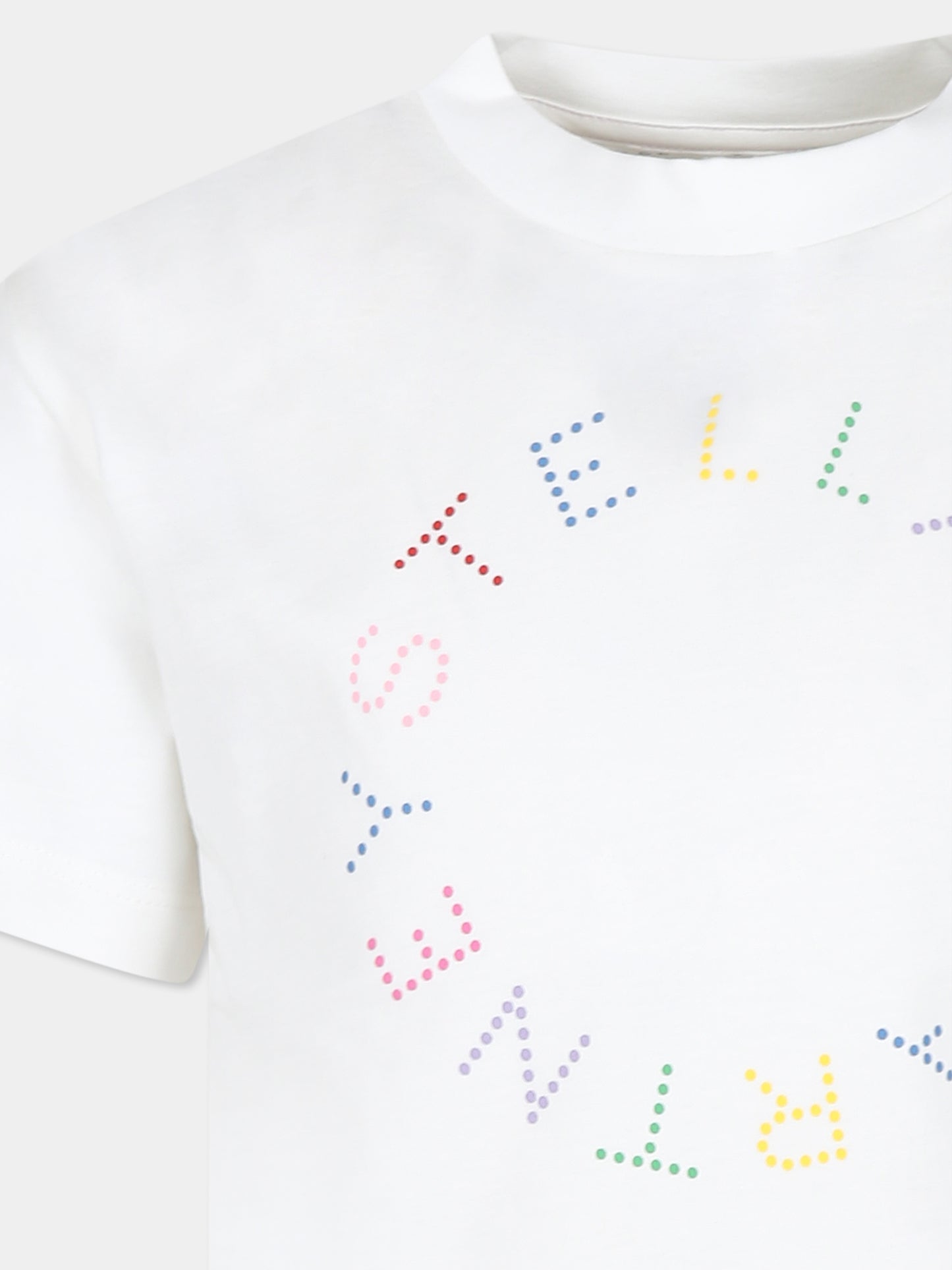 T-shirt bianca per bambina con logo circolare,Stella Mccartney Kids,TV8C71 Z0434 101