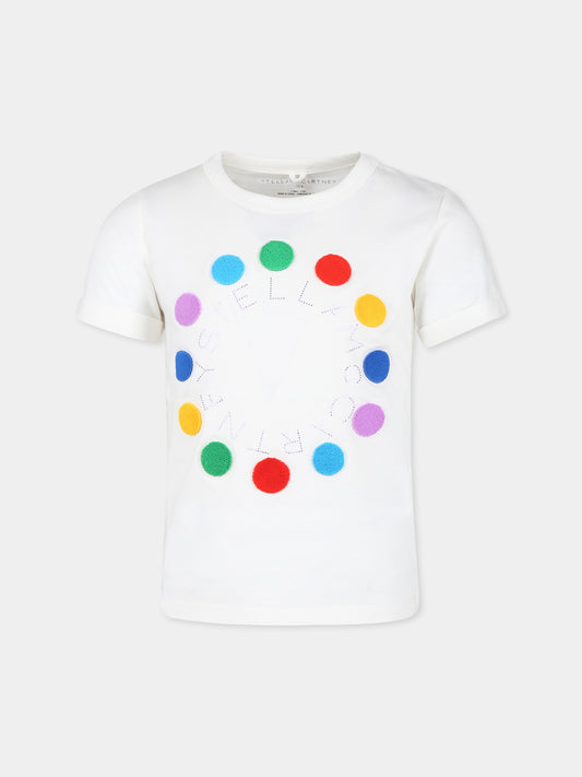 T-shirt bianca per bambina con logo e pois,Stella Mccartney Kids,TV8E21 Z0434 101